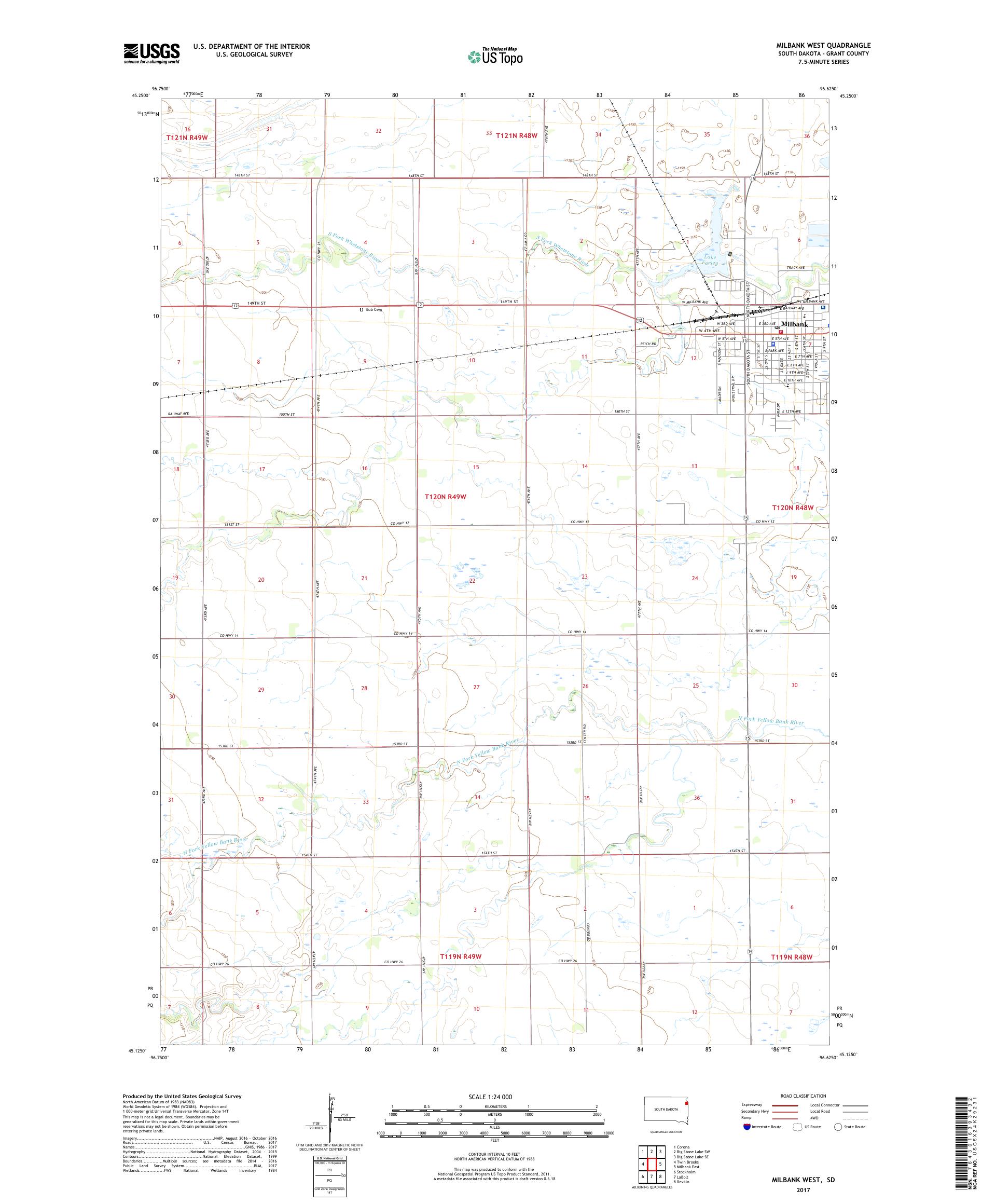 MyTopo Milbank West, South Dakota USGS Quad Topo Map