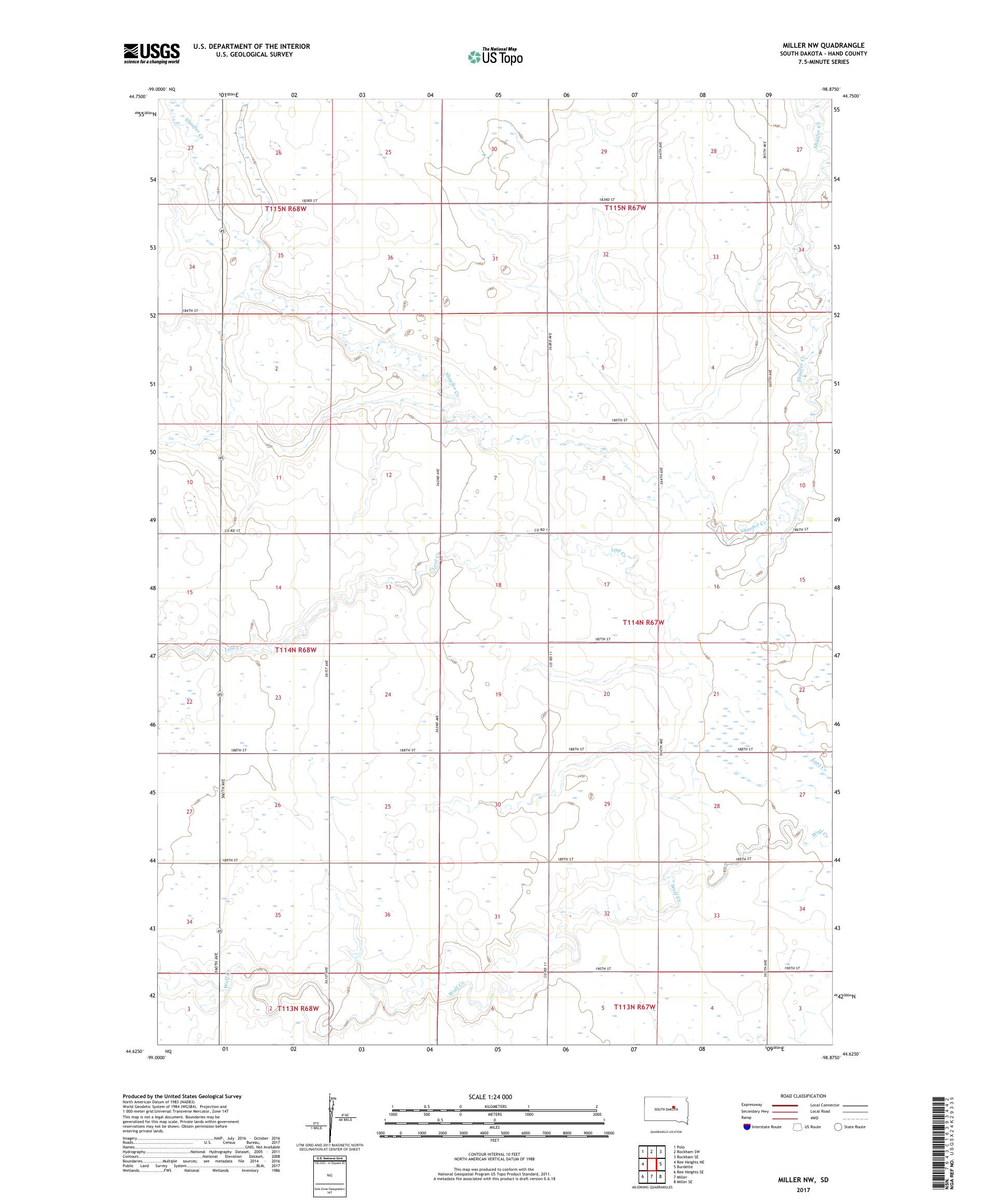 MyTopo Miller NW, South Dakota USGS Quad Topo Map