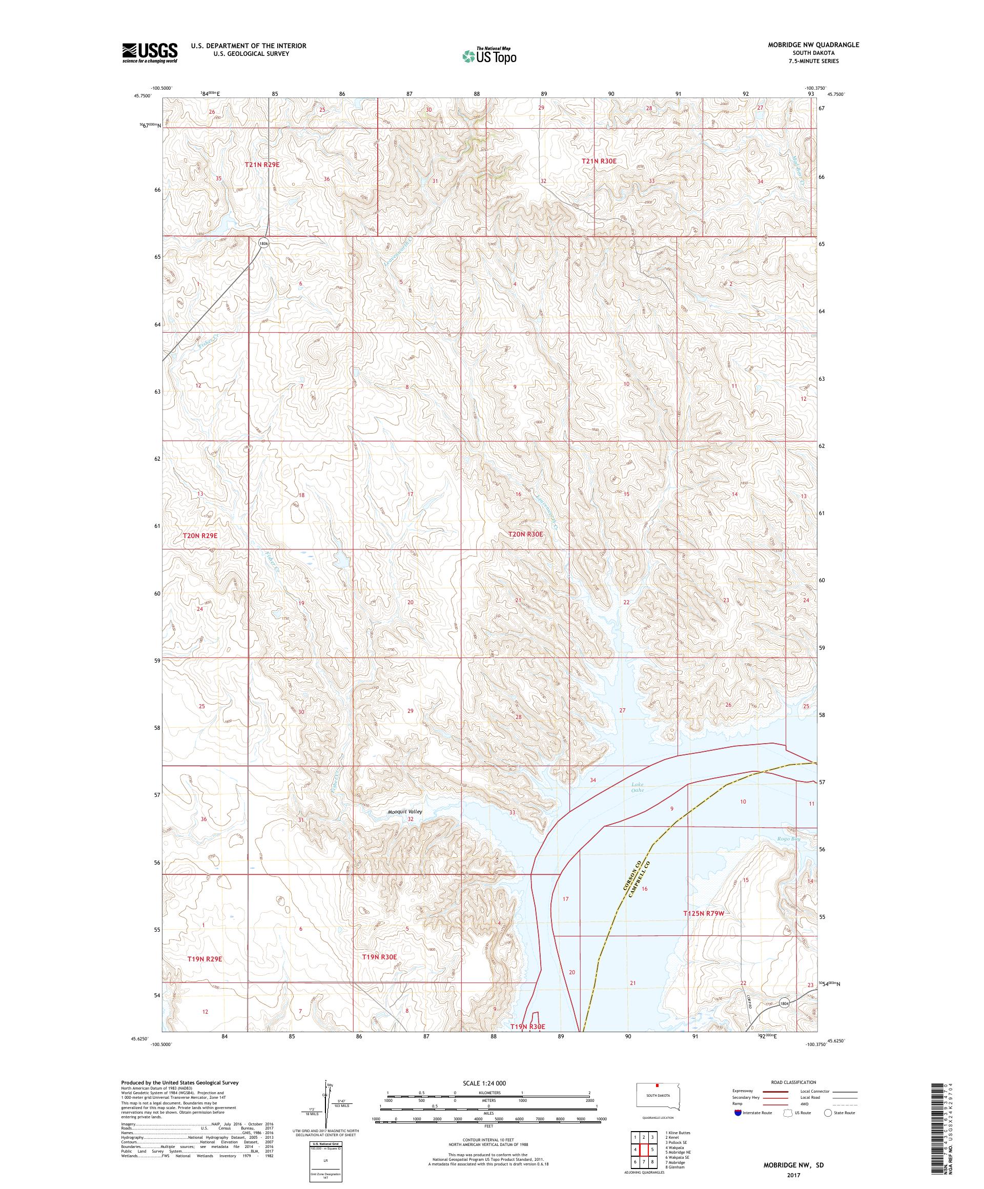 MyTopo Mobridge NW, South Dakota USGS Quad Topo Map