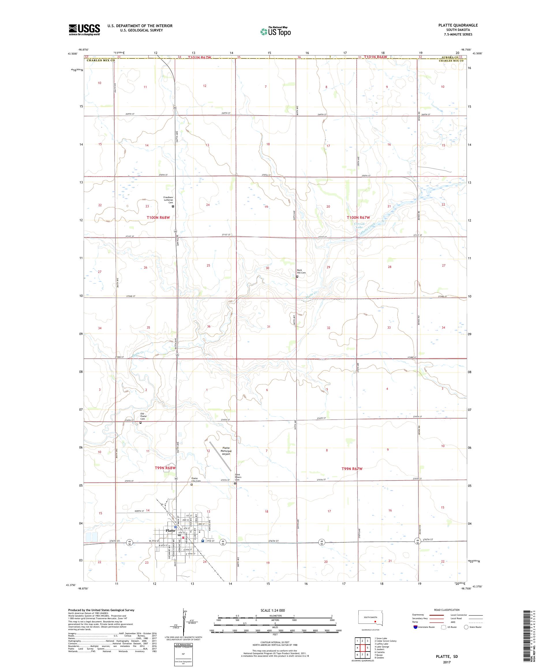 MyTopo Platte, South Dakota USGS Quad Topo Map