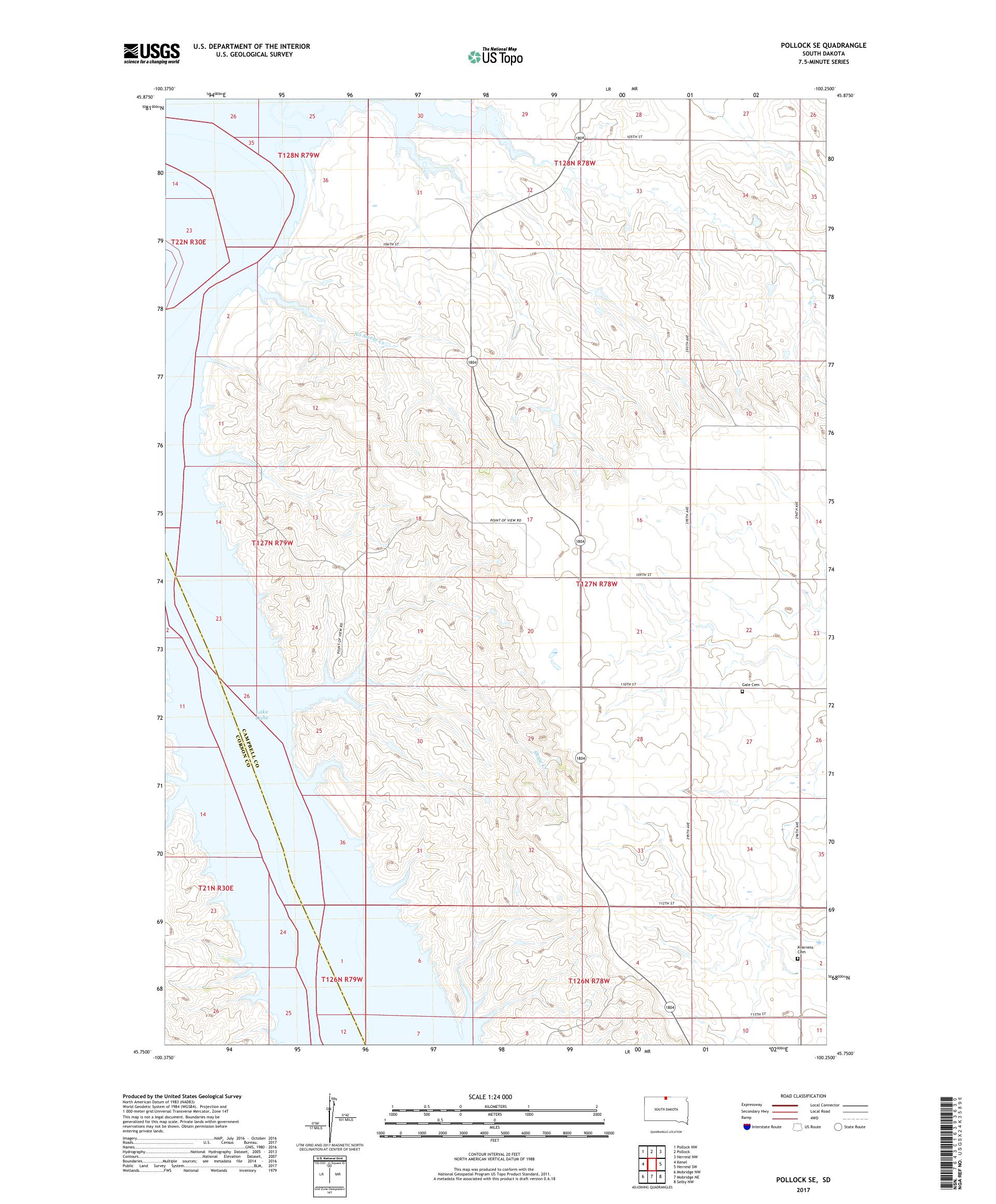 MyTopo Pollock SE, South Dakota USGS Quad Topo Map
