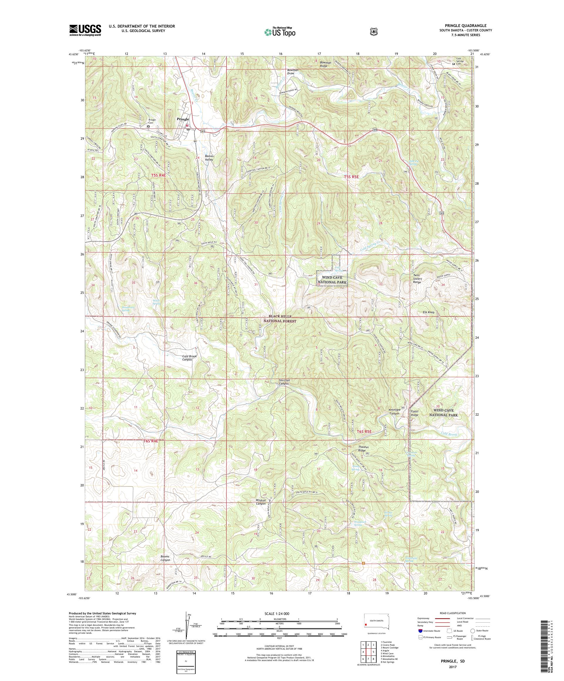 MyTopo Pringle, South Dakota USGS Quad Topo Map