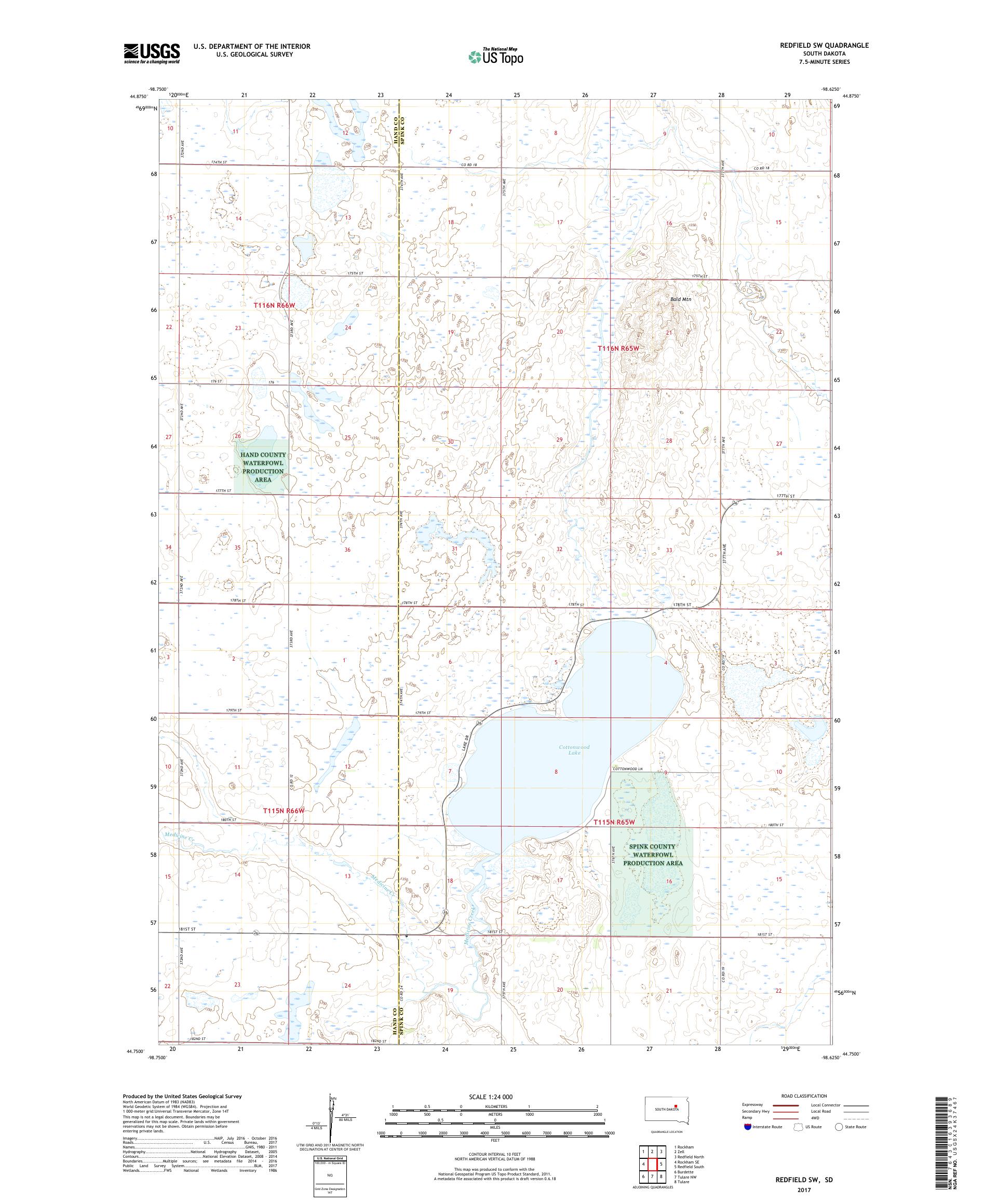 MyTopo Redfield SW, South Dakota USGS Quad Topo Map
