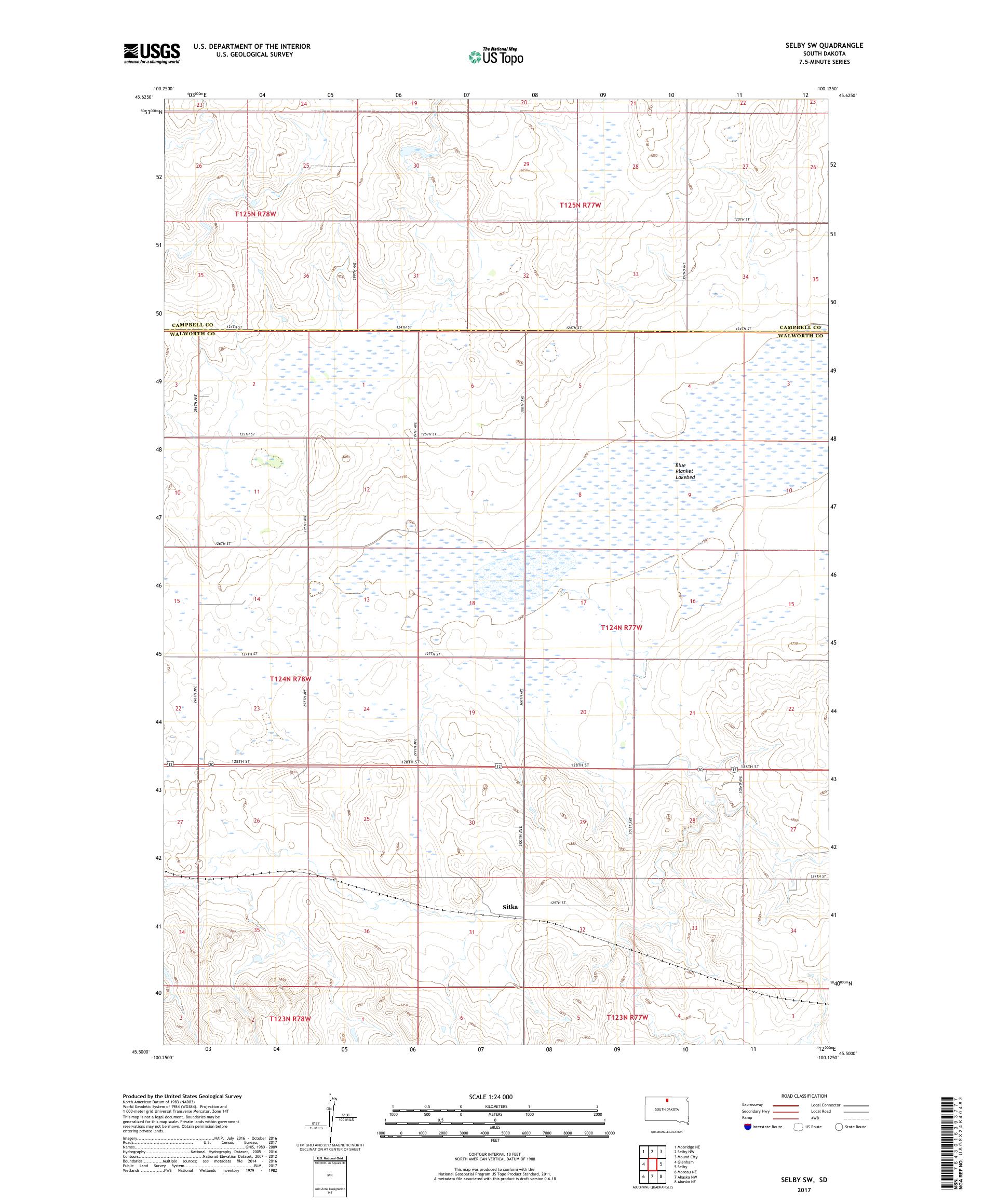 MyTopo Selby SW, South Dakota USGS Quad Topo Map
