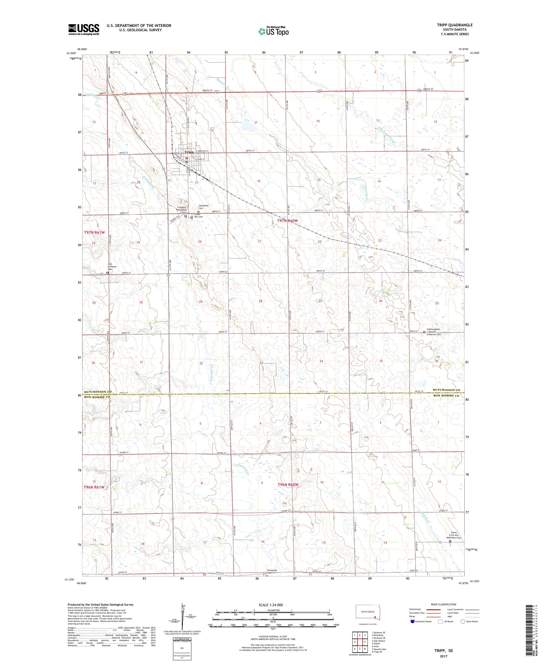 MyTopo Tripp, South Dakota USGS Quad Topo Map