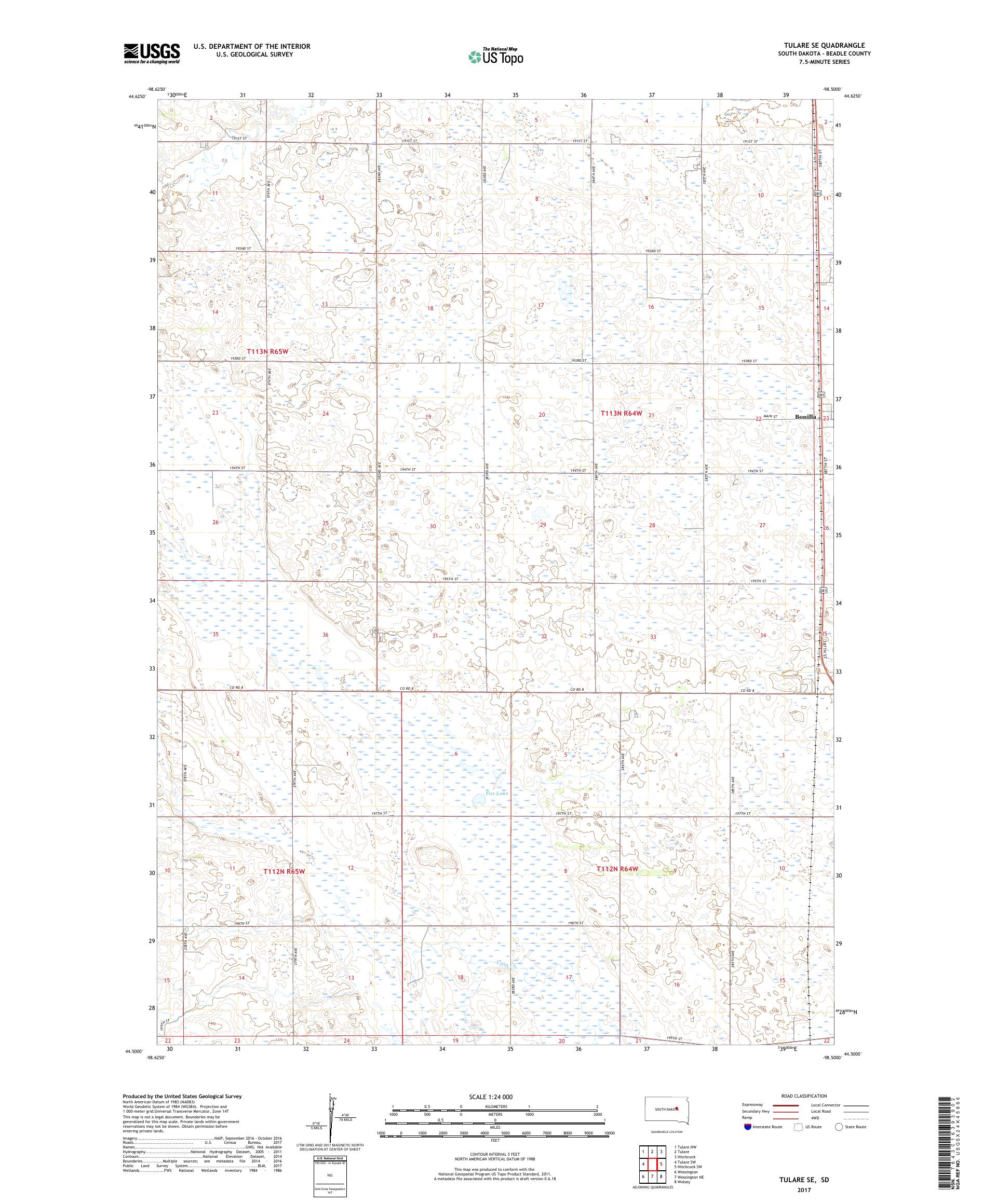 MyTopo Tulare SE, South Dakota USGS Quad Topo Map