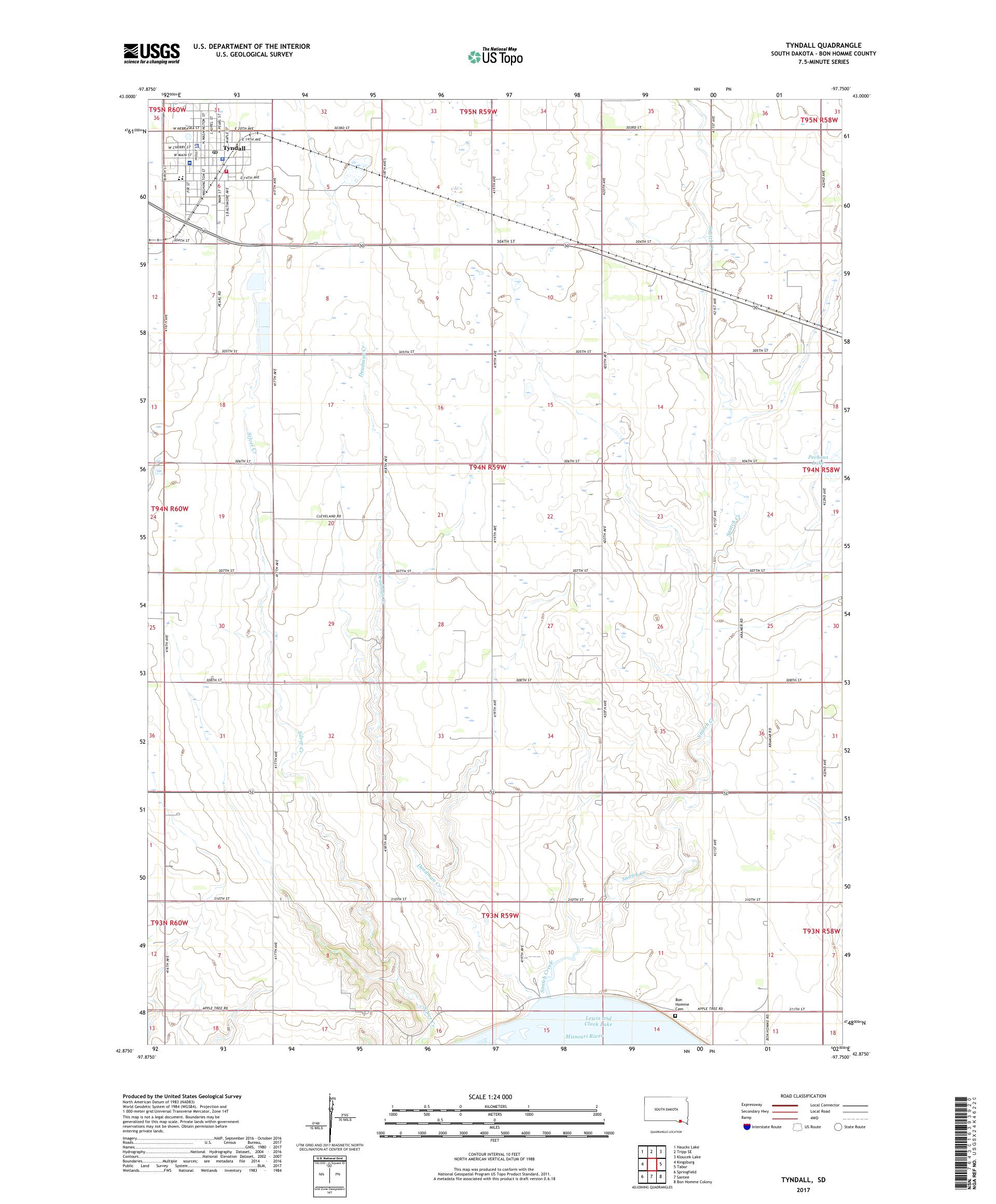 MyTopo Tyndall, South Dakota USGS Quad Topo Map