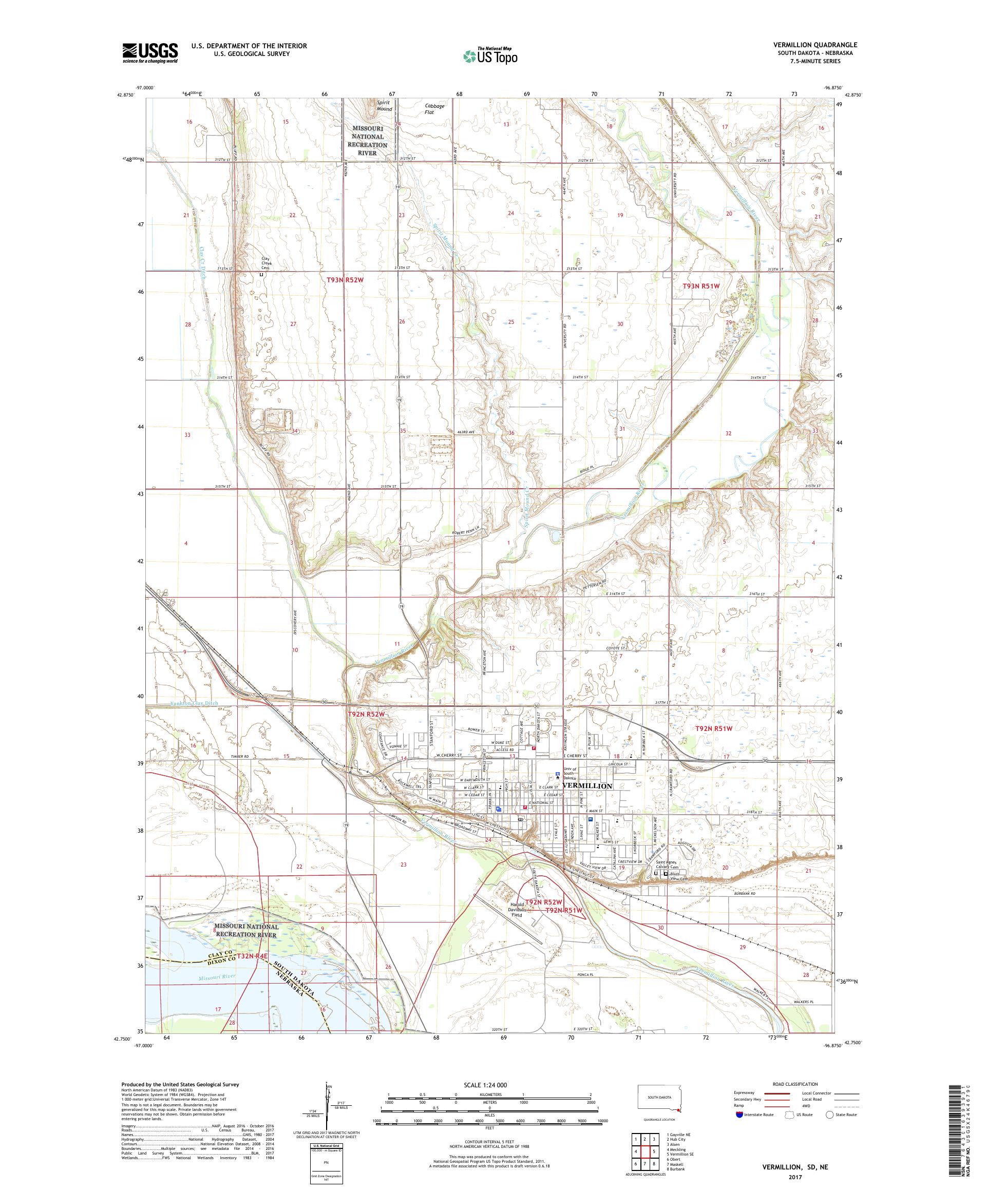 MyTopo Vermillion, South Dakota USGS Quad Topo Map