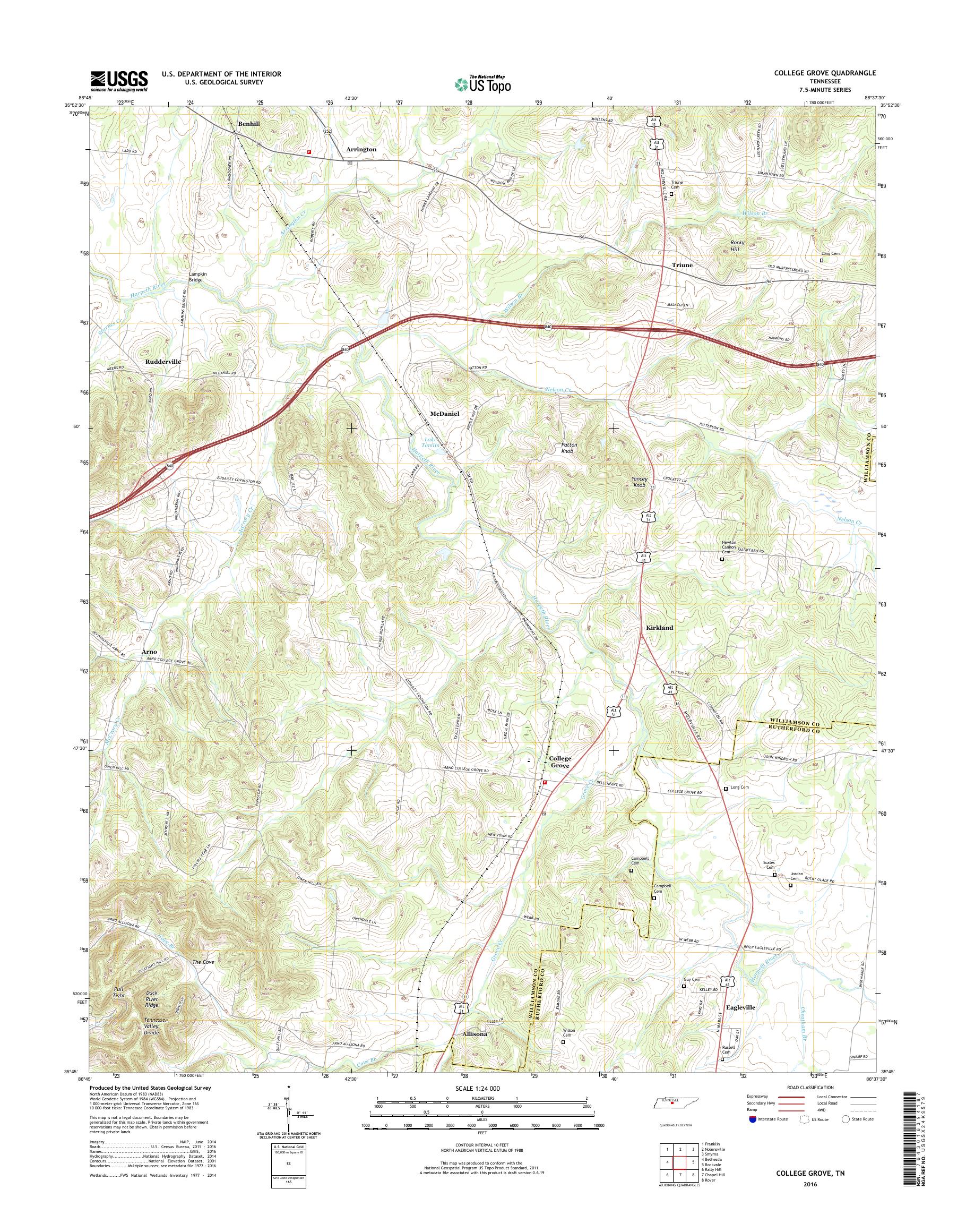 MyTopo College Grove, Tennessee USGS Quad Topo Map