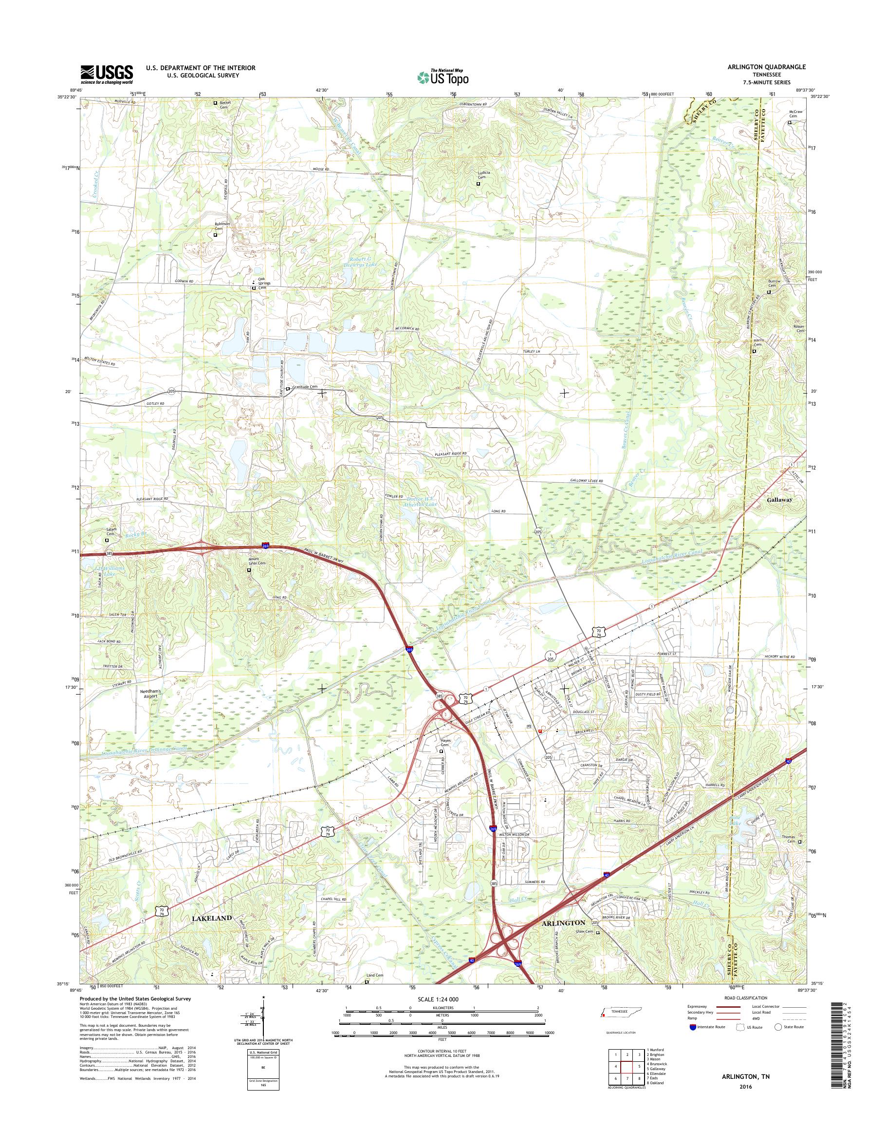 MyTopo Arlington, Tennessee USGS Quad Topo Map