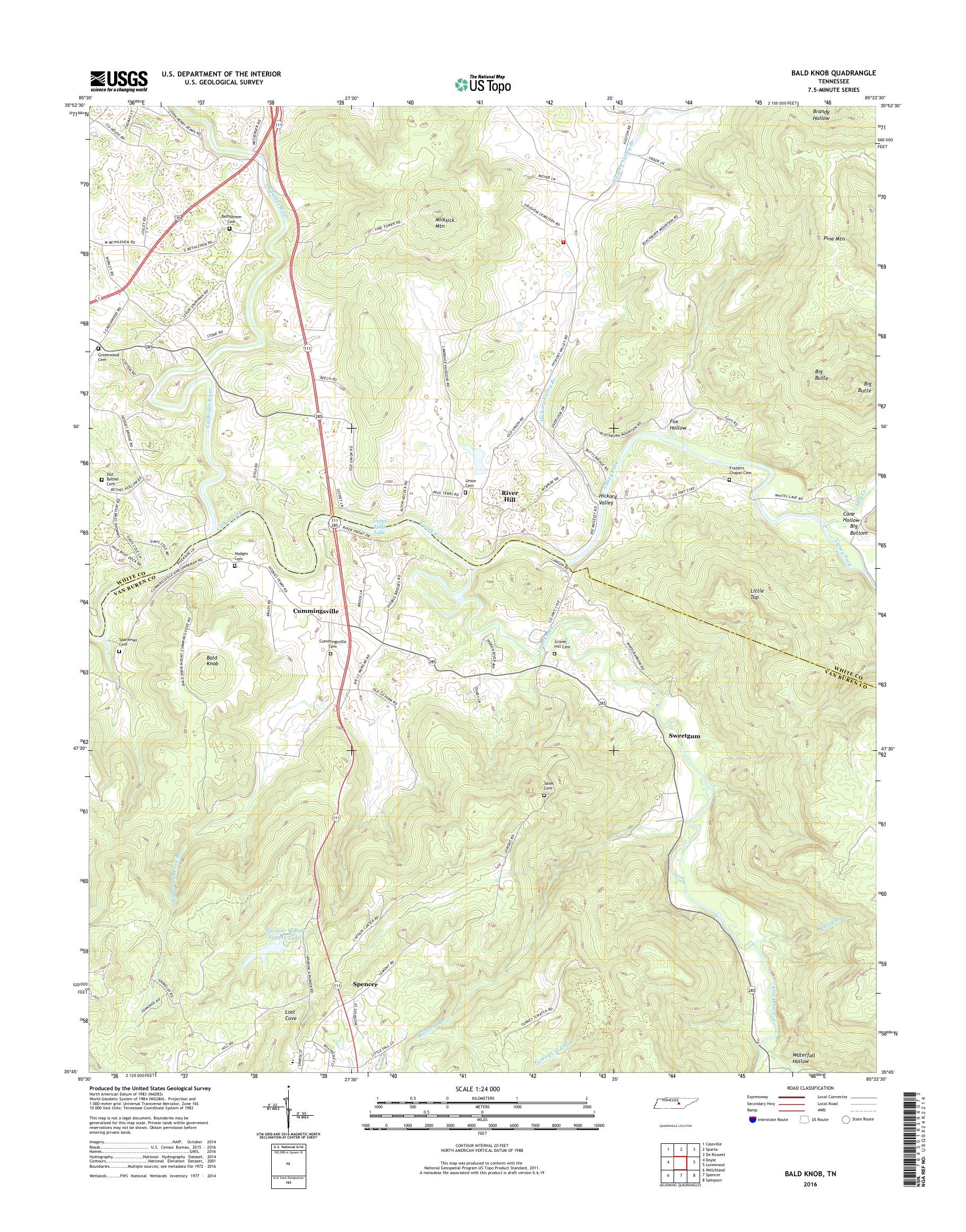 MyTopo Bald Knob, Tennessee USGS Quad Topo Map