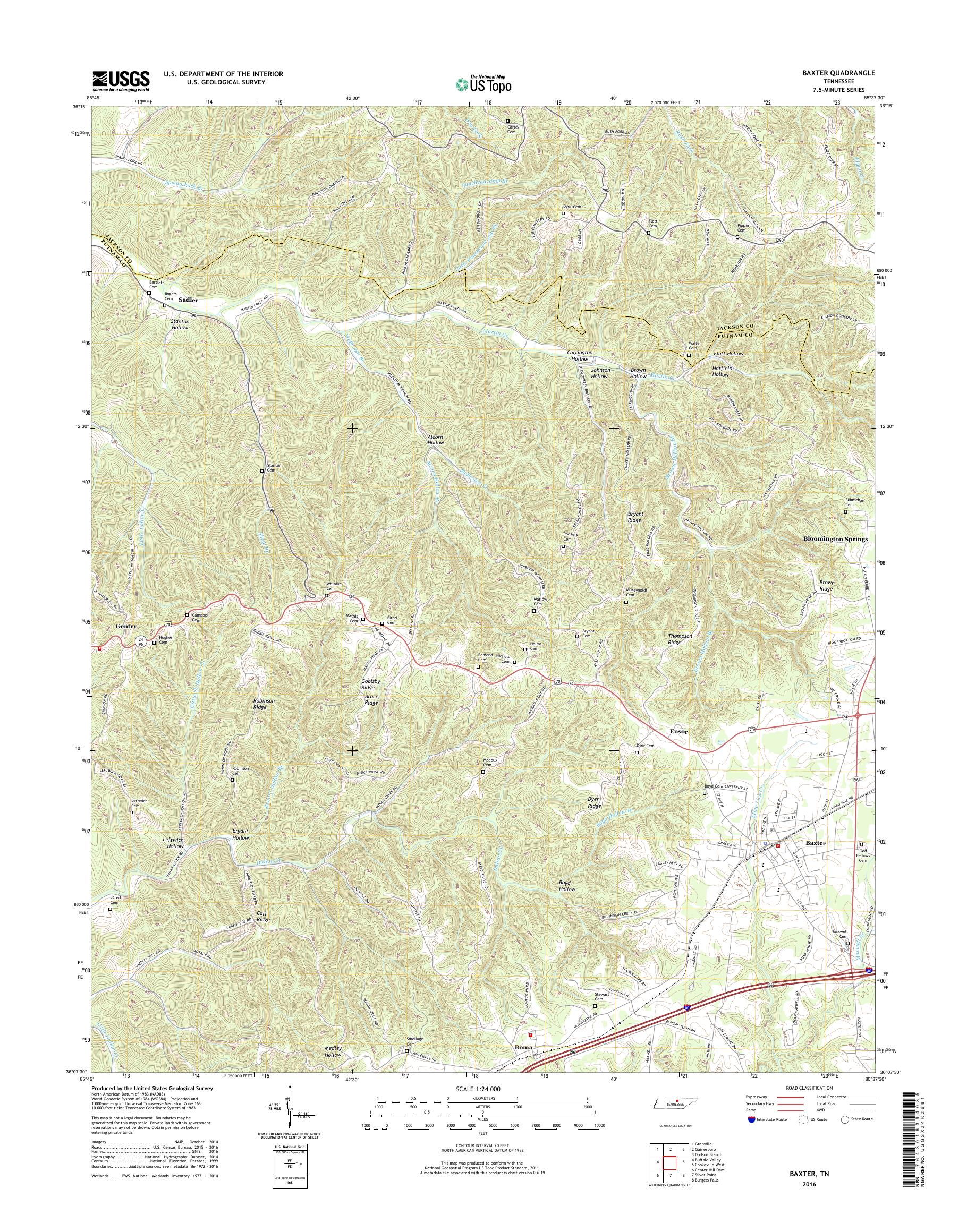 MyTopo Baxter, Tennessee USGS Quad Topo Map