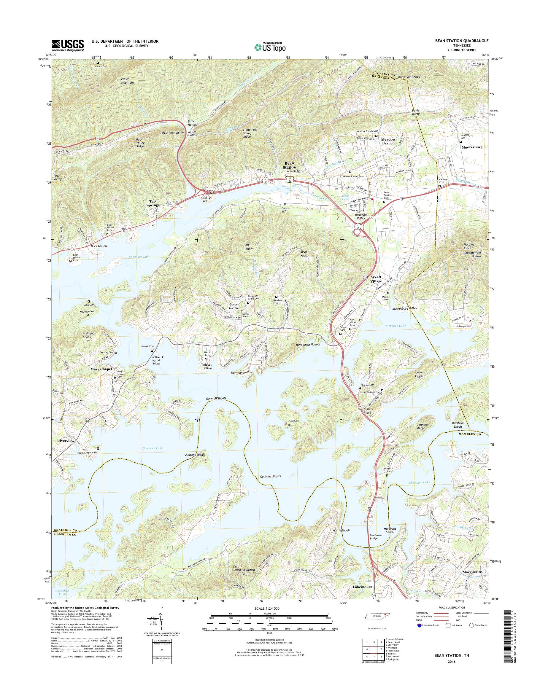 MyTopo Bean Station, Tennessee USGS Quad Topo Map