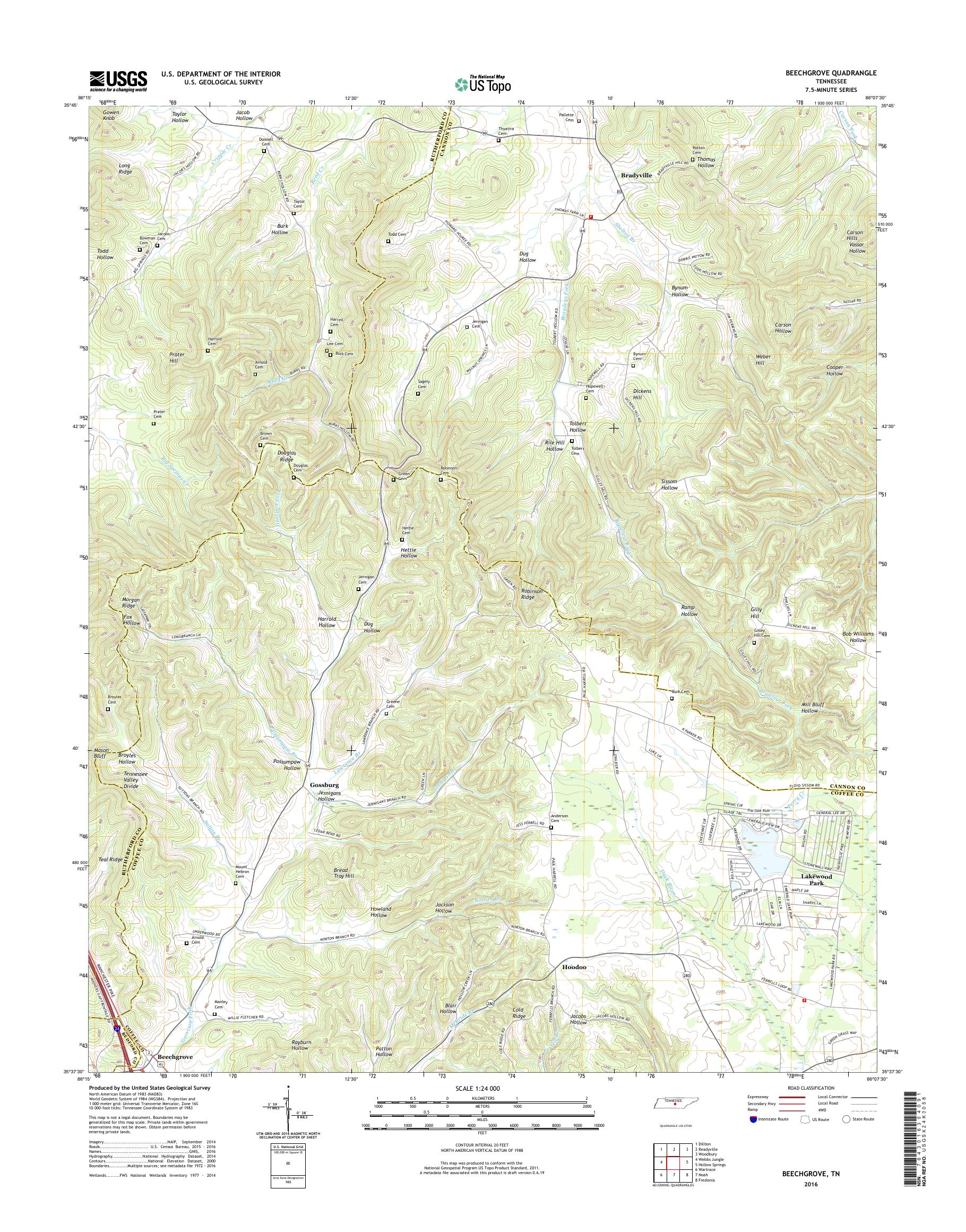 MyTopo Beechgrove, Tennessee USGS Quad Topo Map
