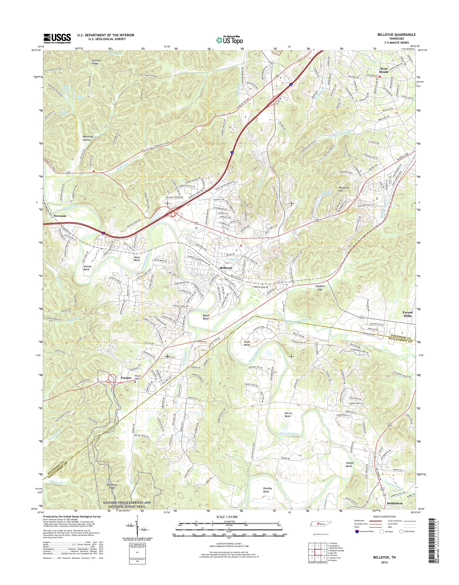 MyTopo Bellevue, Tennessee USGS Quad Topo Map