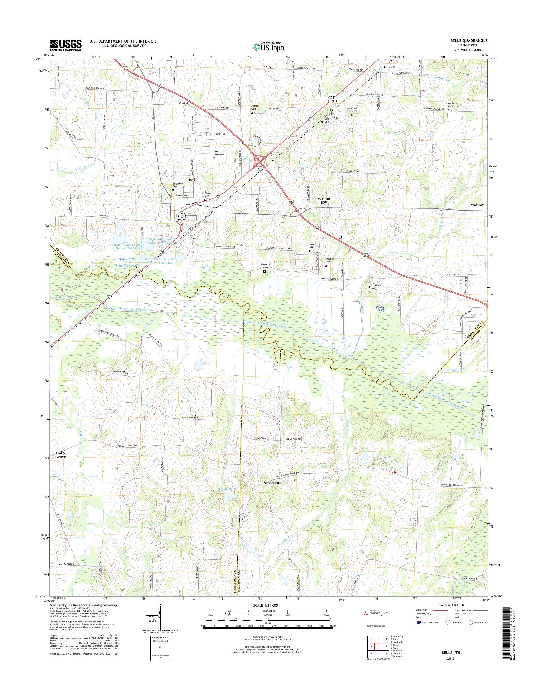MyTopo Bells, Tennessee USGS Quad Topo Map