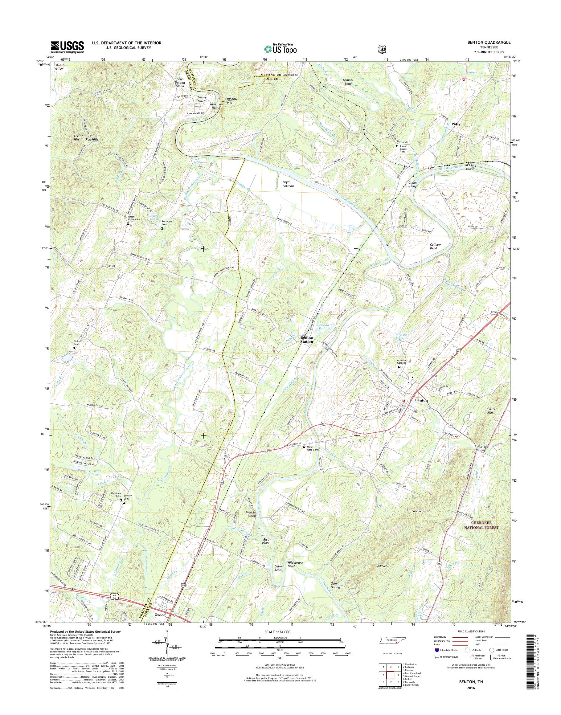 MyTopo Benton, Tennessee USGS Quad Topo Map