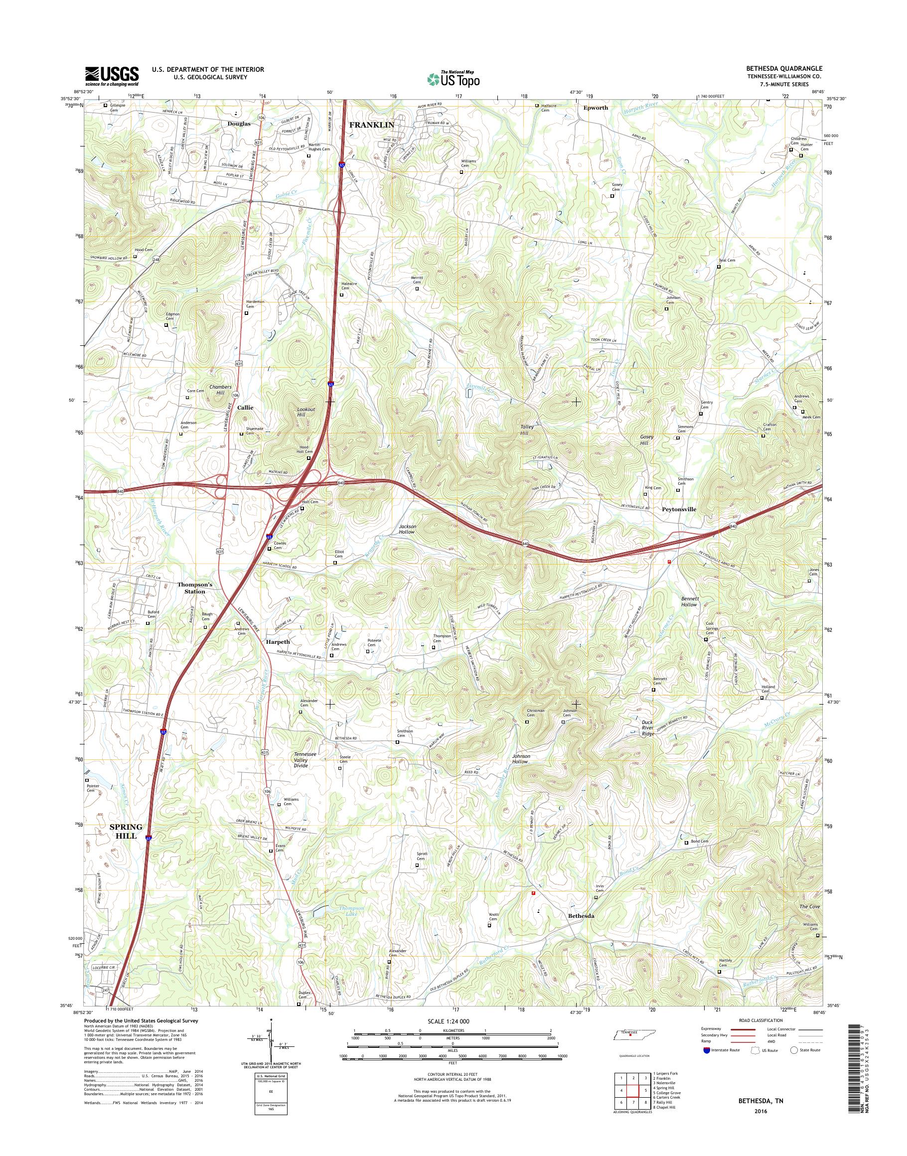 MyTopo Bethesda, Tennessee USGS Quad Topo Map