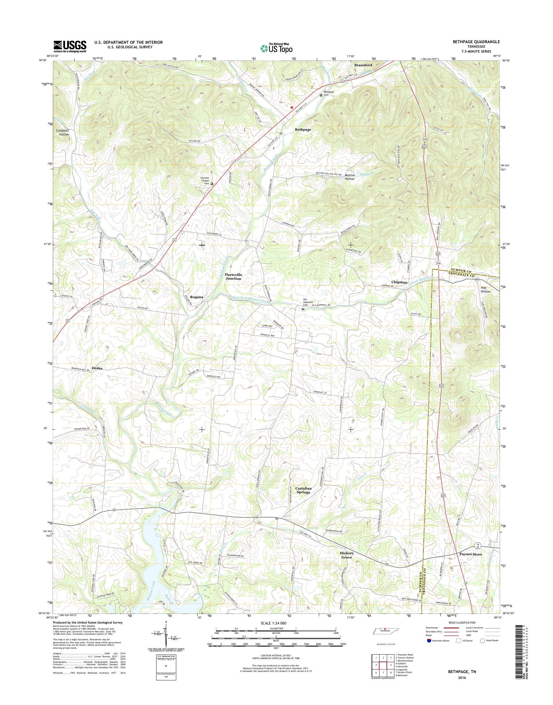 MyTopo Bethpage, Tennessee USGS Quad Topo Map