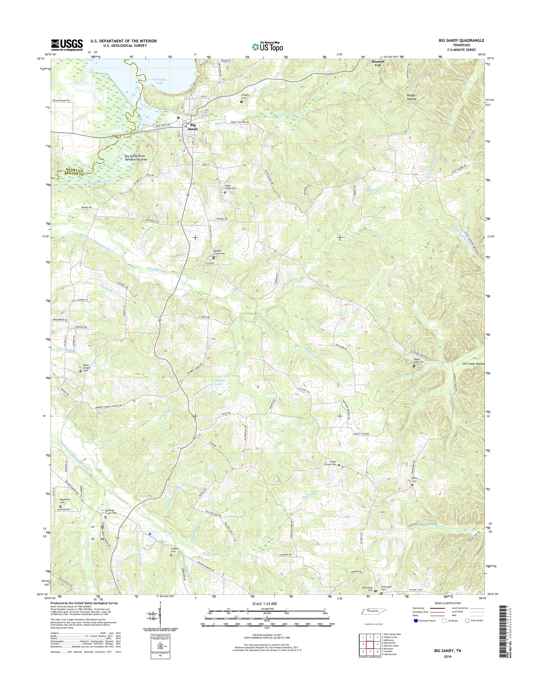 MyTopo Big Sandy, Tennessee USGS Quad Topo Map