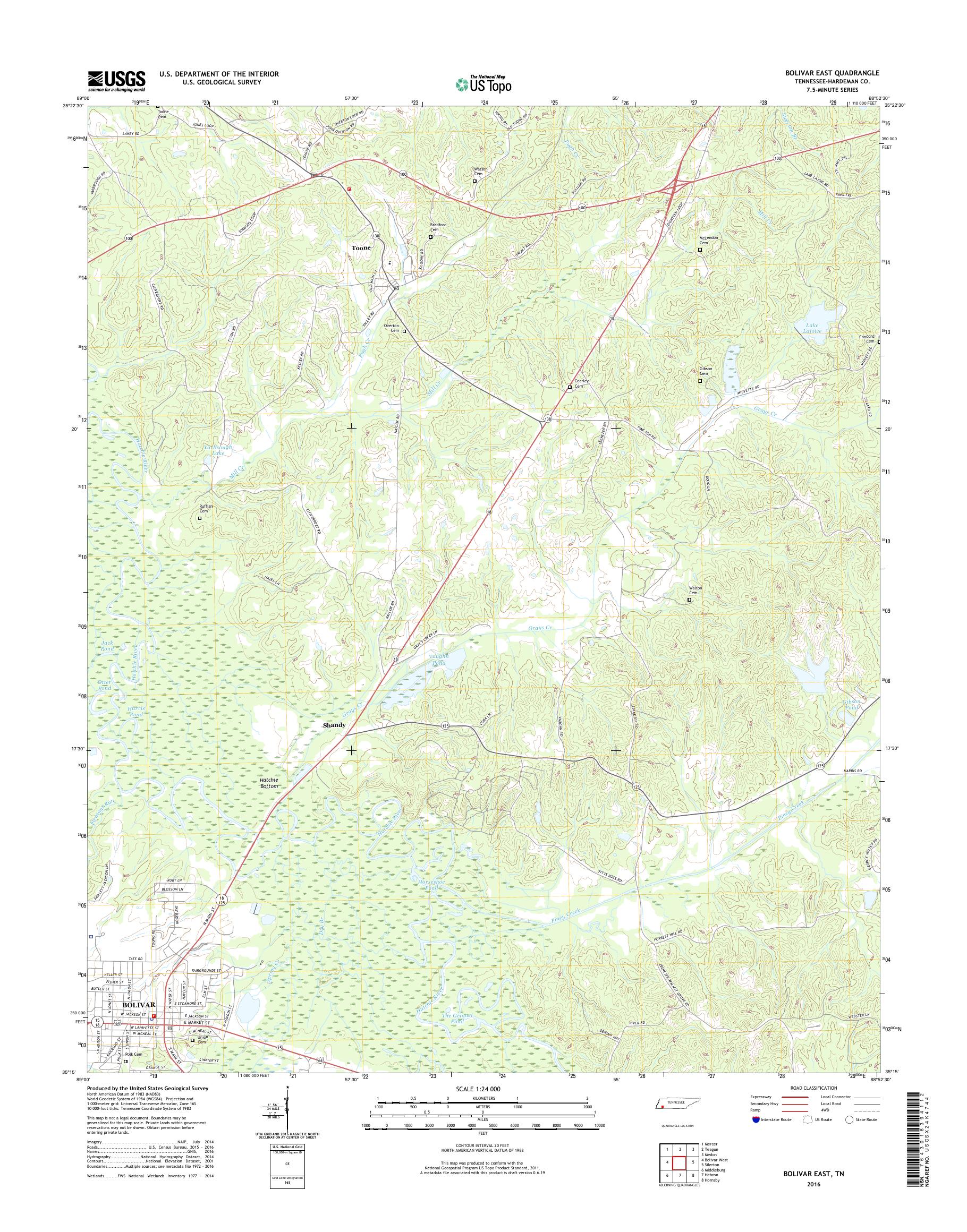 MyTopo Bolivar East, Tennessee USGS Quad Topo Map