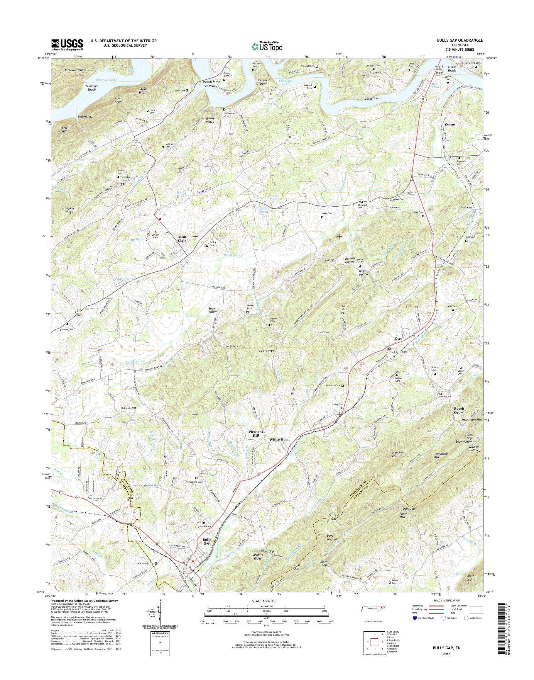 MyTopo Bulls Gap, Tennessee USGS Quad Topo Map