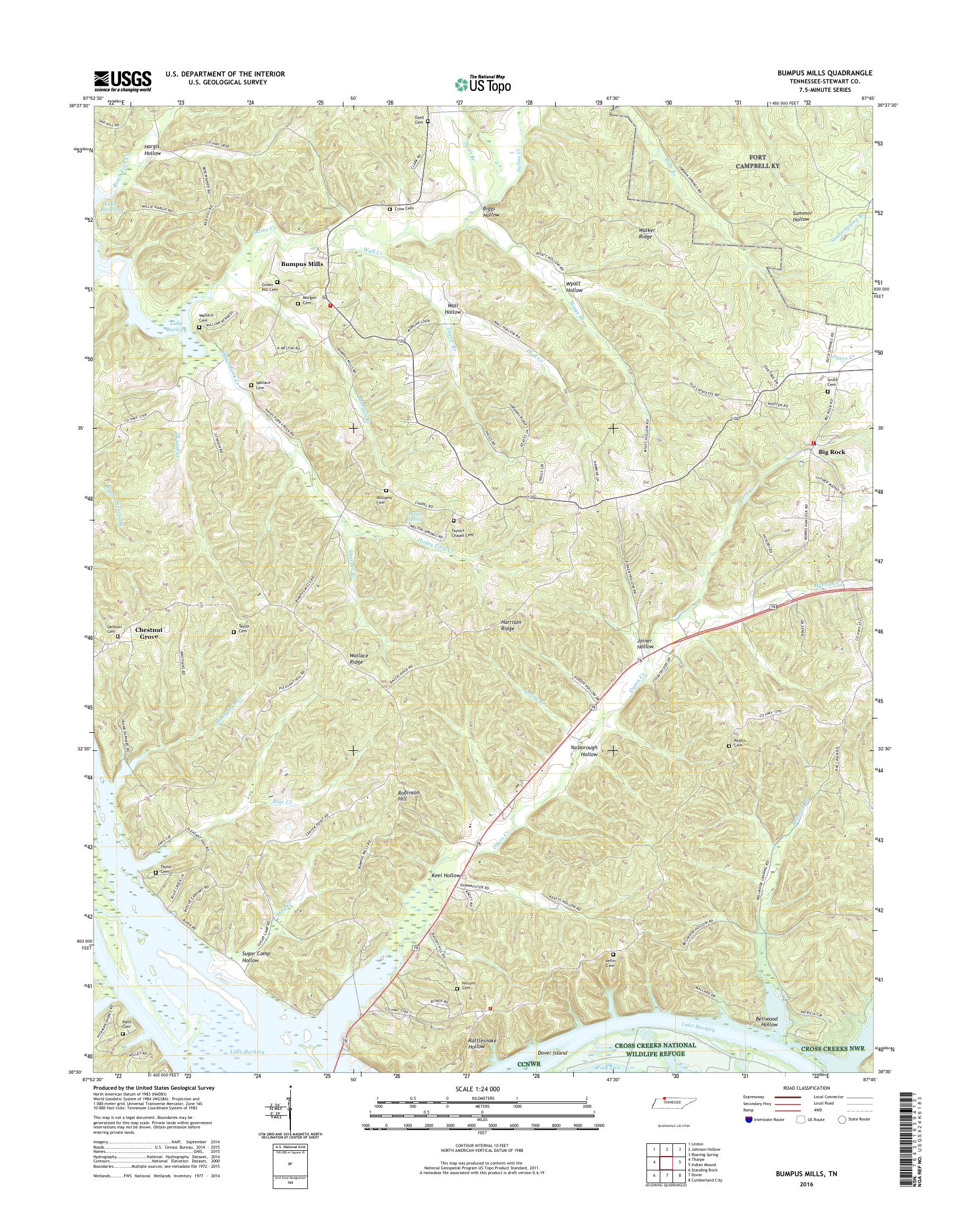 MyTopo Bumpus Mills, Tennessee USGS Quad Topo Map
