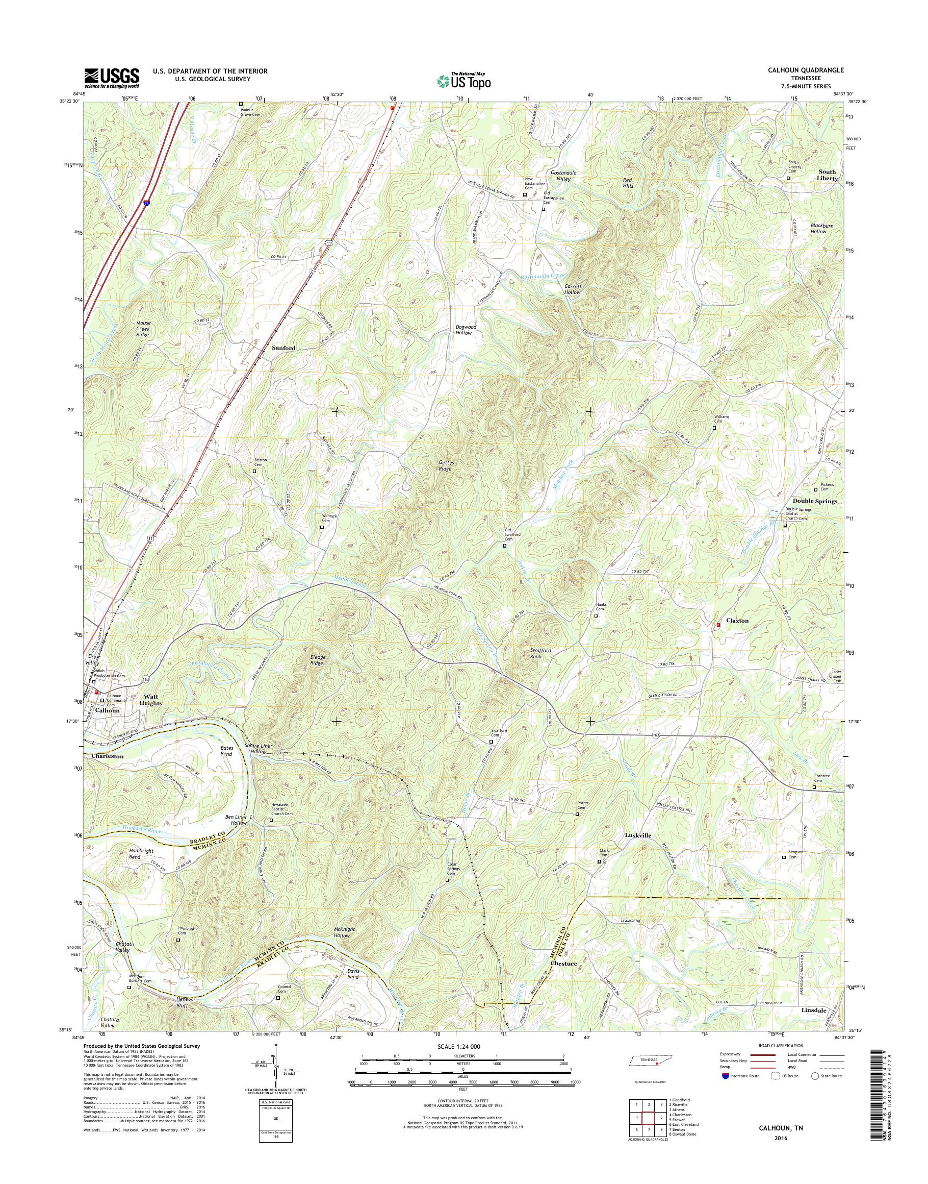 MyTopo Calhoun, Tennessee USGS Quad Topo Map