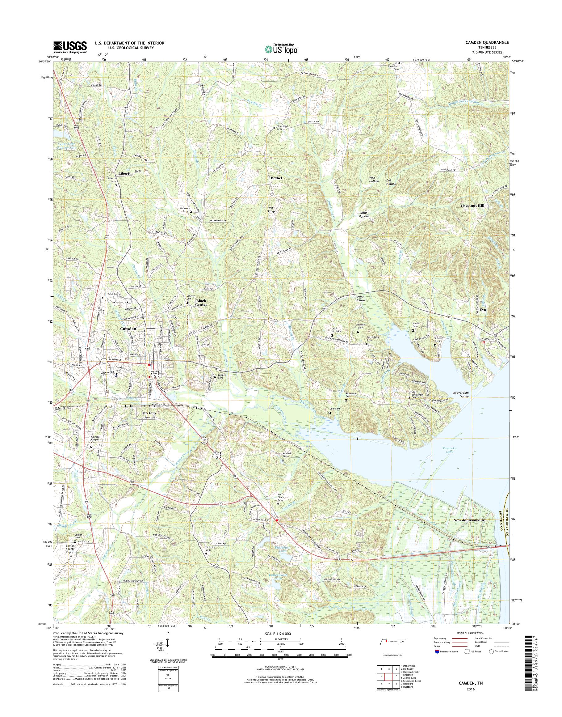 MyTopo Camden, Tennessee USGS Quad Topo Map