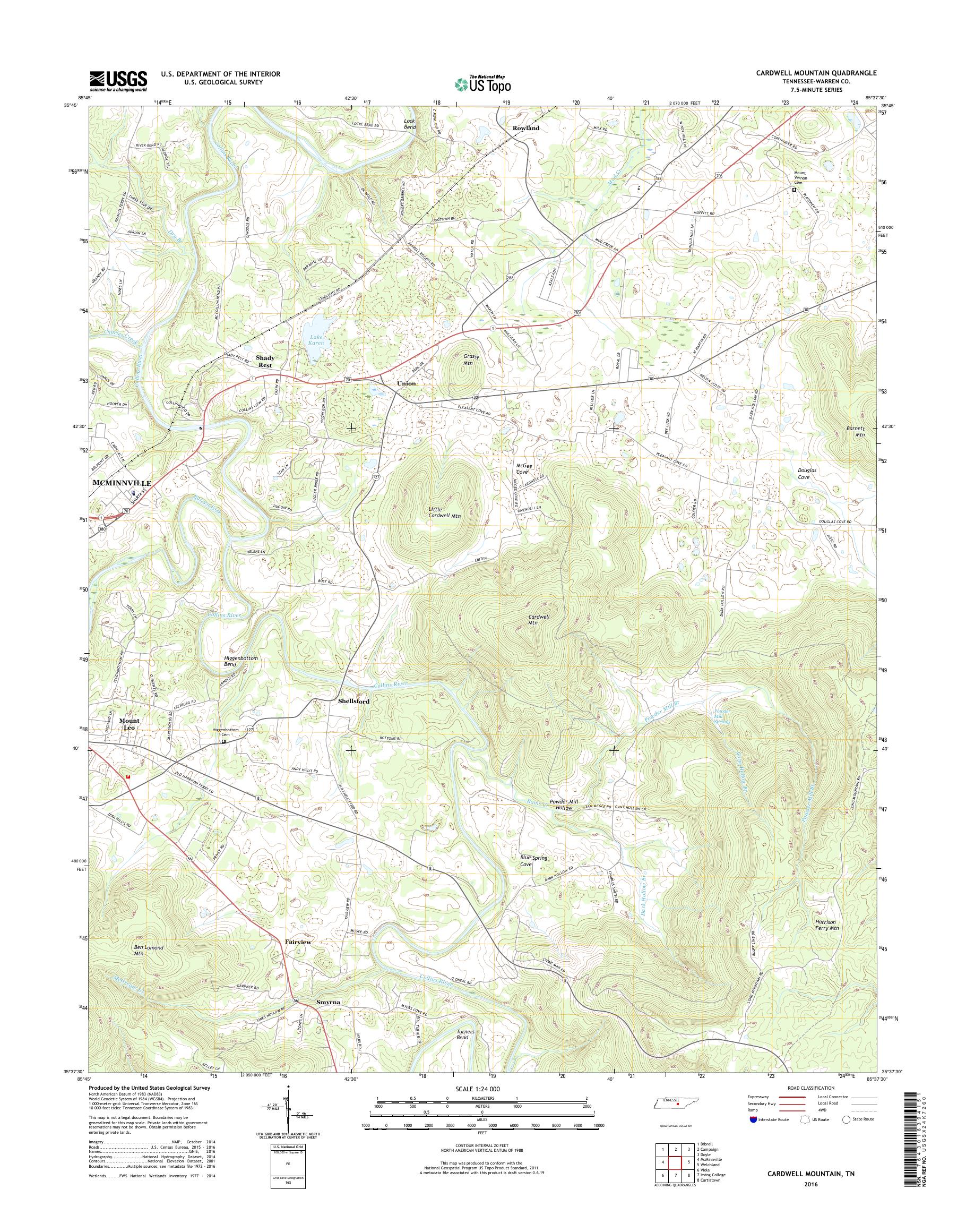 MyTopo Cardwell Mountain, Tennessee USGS Quad Topo Map