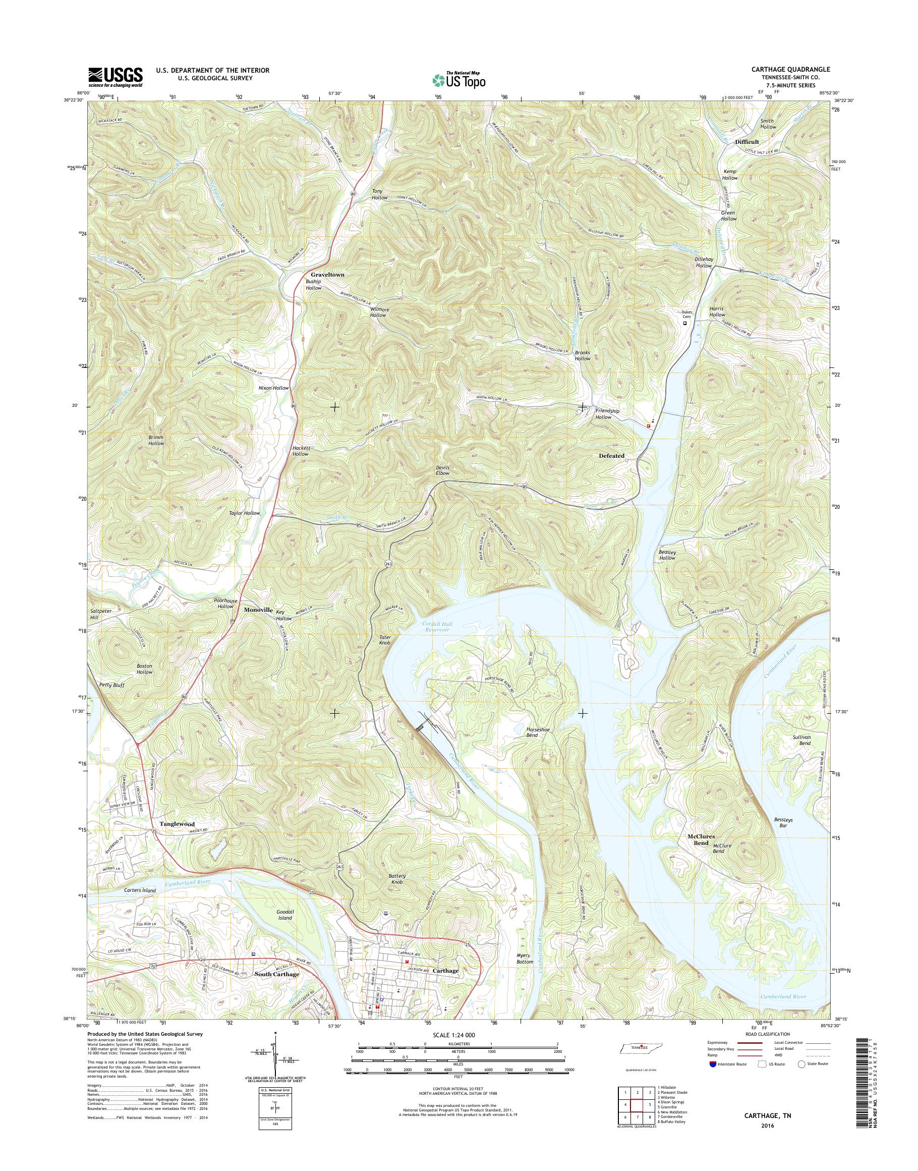 MyTopo Carthage, Tennessee USGS Quad Topo Map