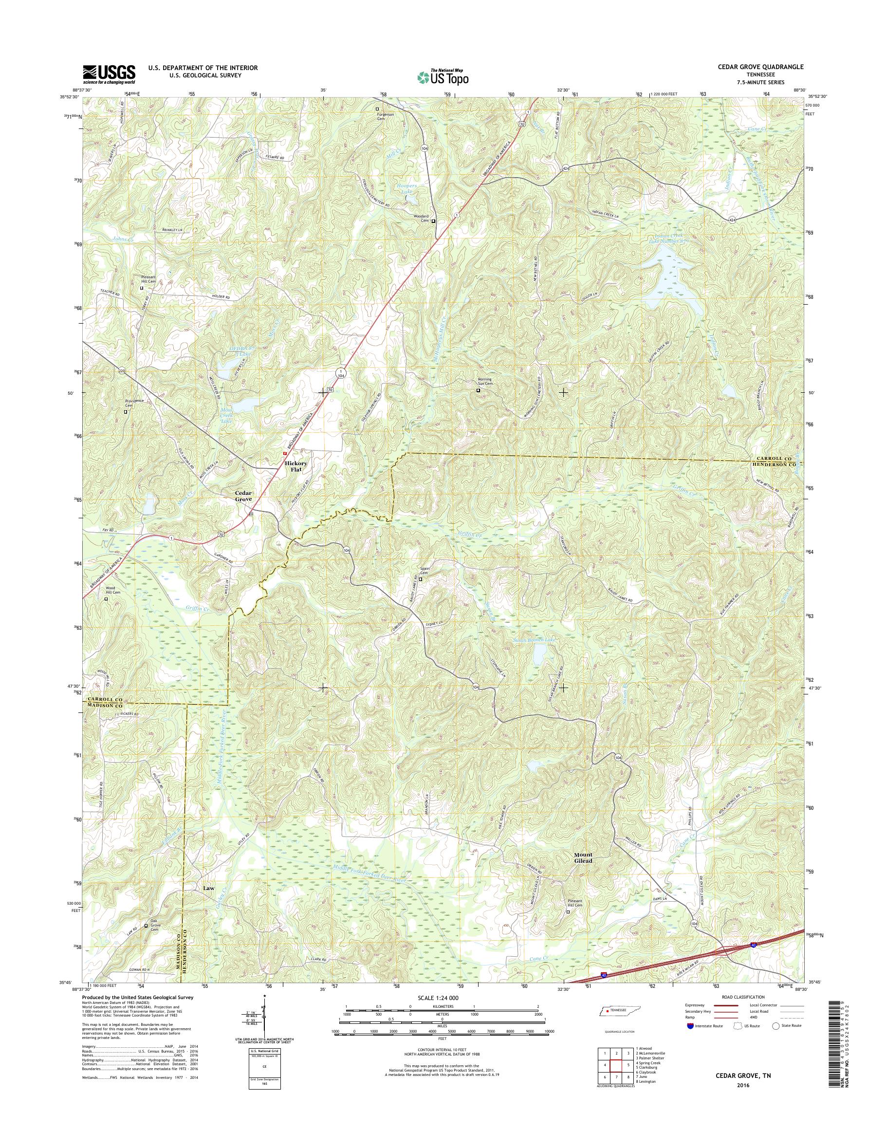 MyTopo Cedar Grove, Tennessee USGS Quad Topo Map
