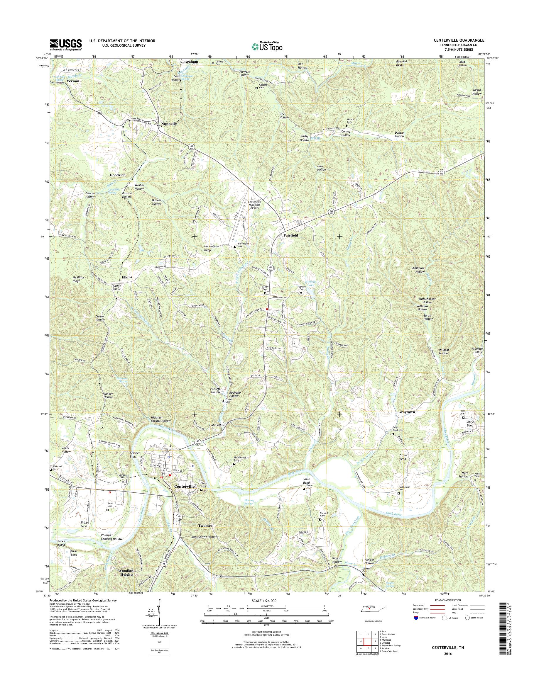 MyTopo Centerville, Tennessee USGS Quad Topo Map