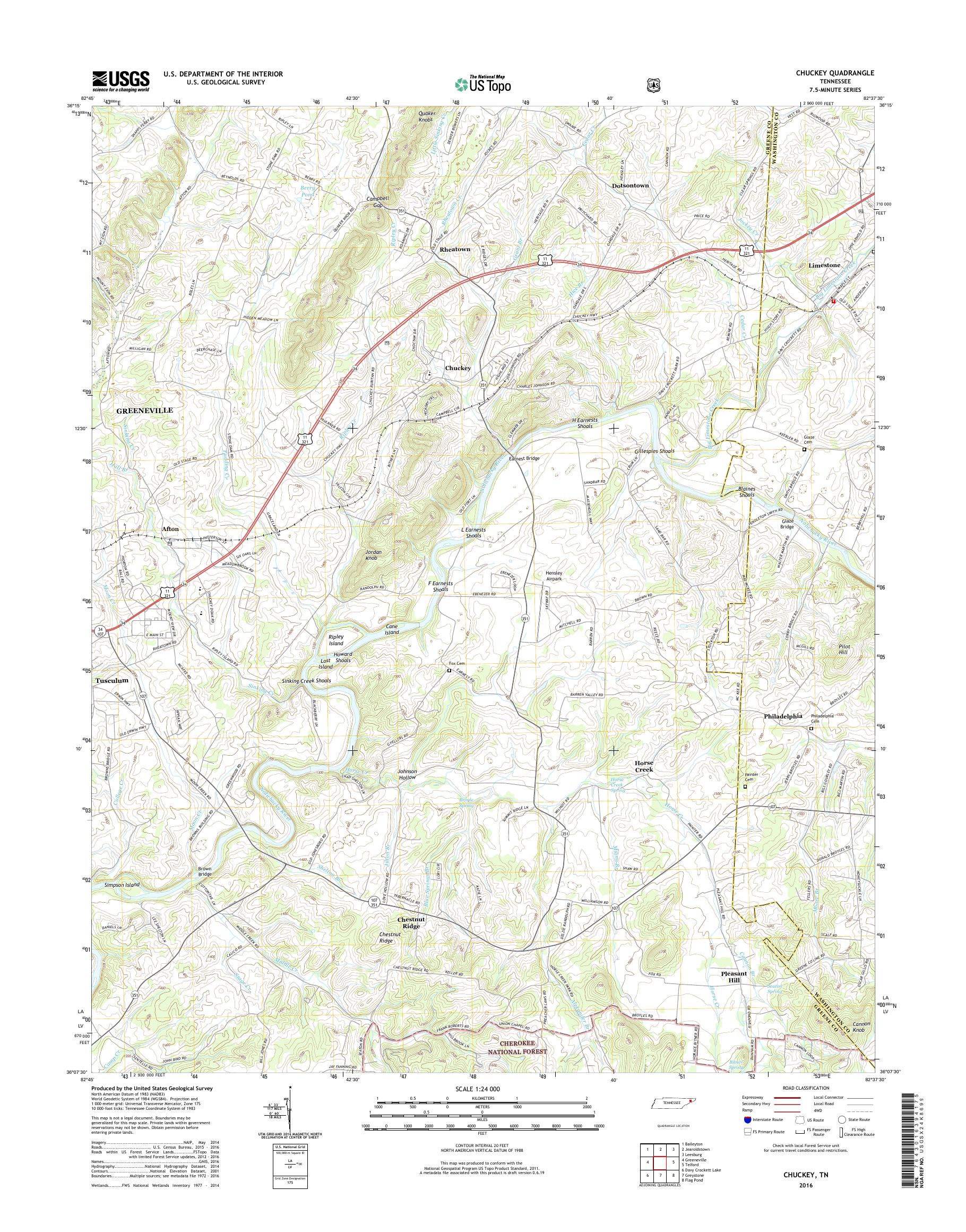 MyTopo Chuckey, Tennessee USGS Quad Topo Map