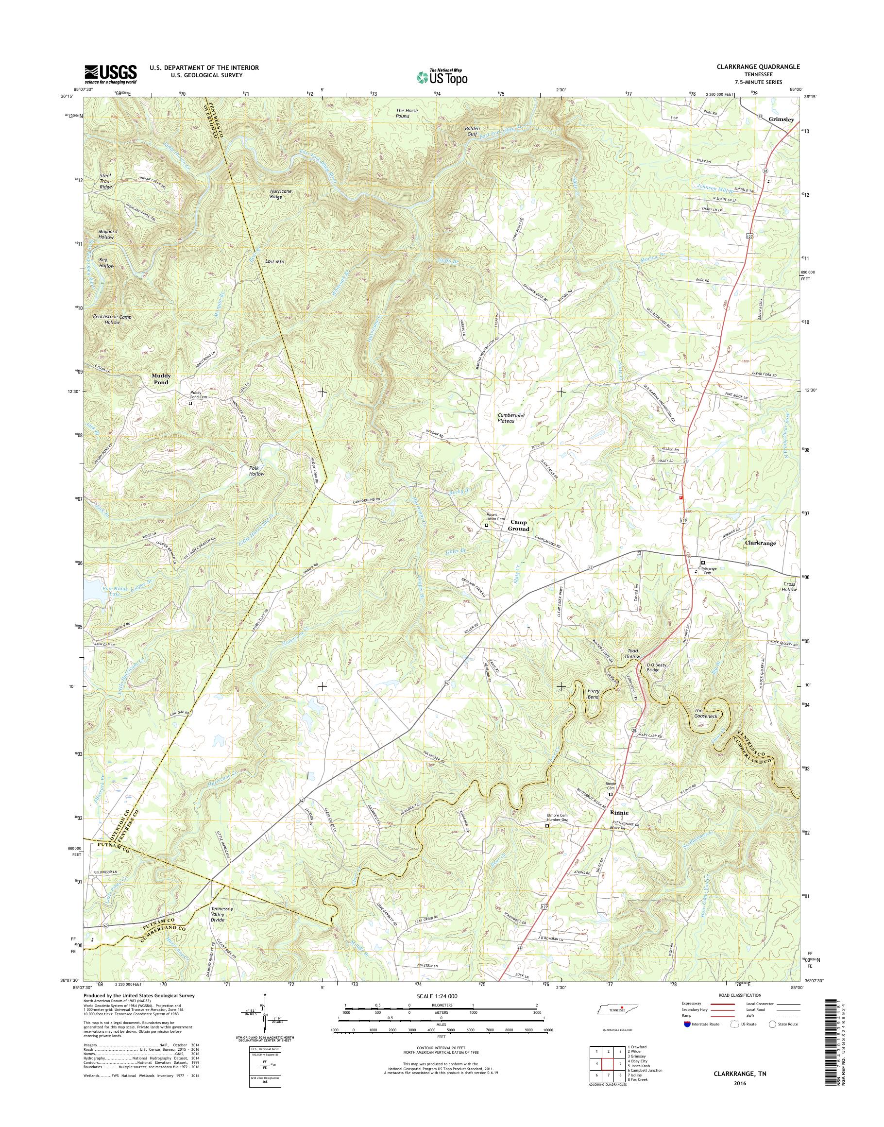 MyTopo Clarkrange, Tennessee USGS Quad Topo Map
