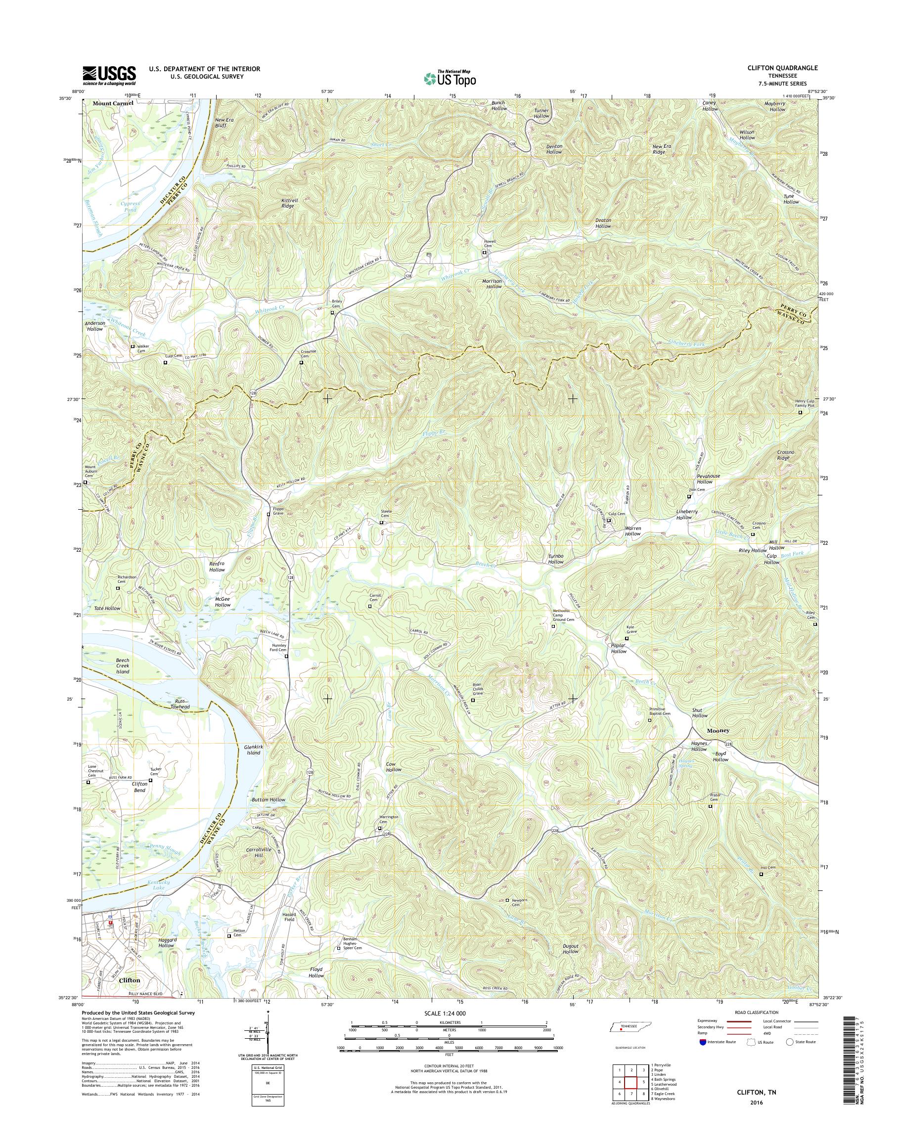 MyTopo Clifton, Tennessee USGS Quad Topo Map