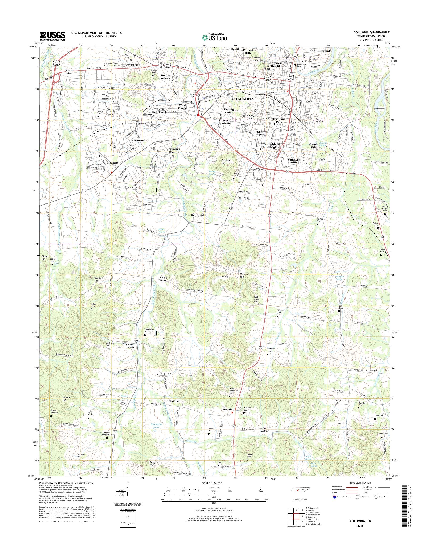 MyTopo Columbia, Tennessee USGS Quad Topo Map