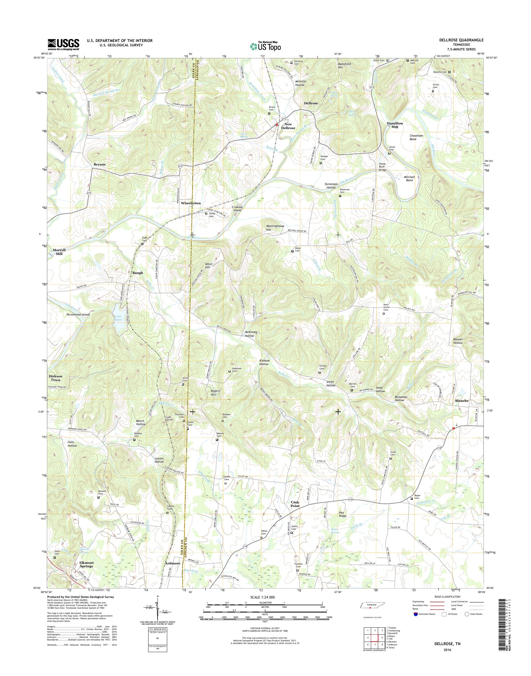 MyTopo Dellrose, Tennessee USGS Quad Topo Map