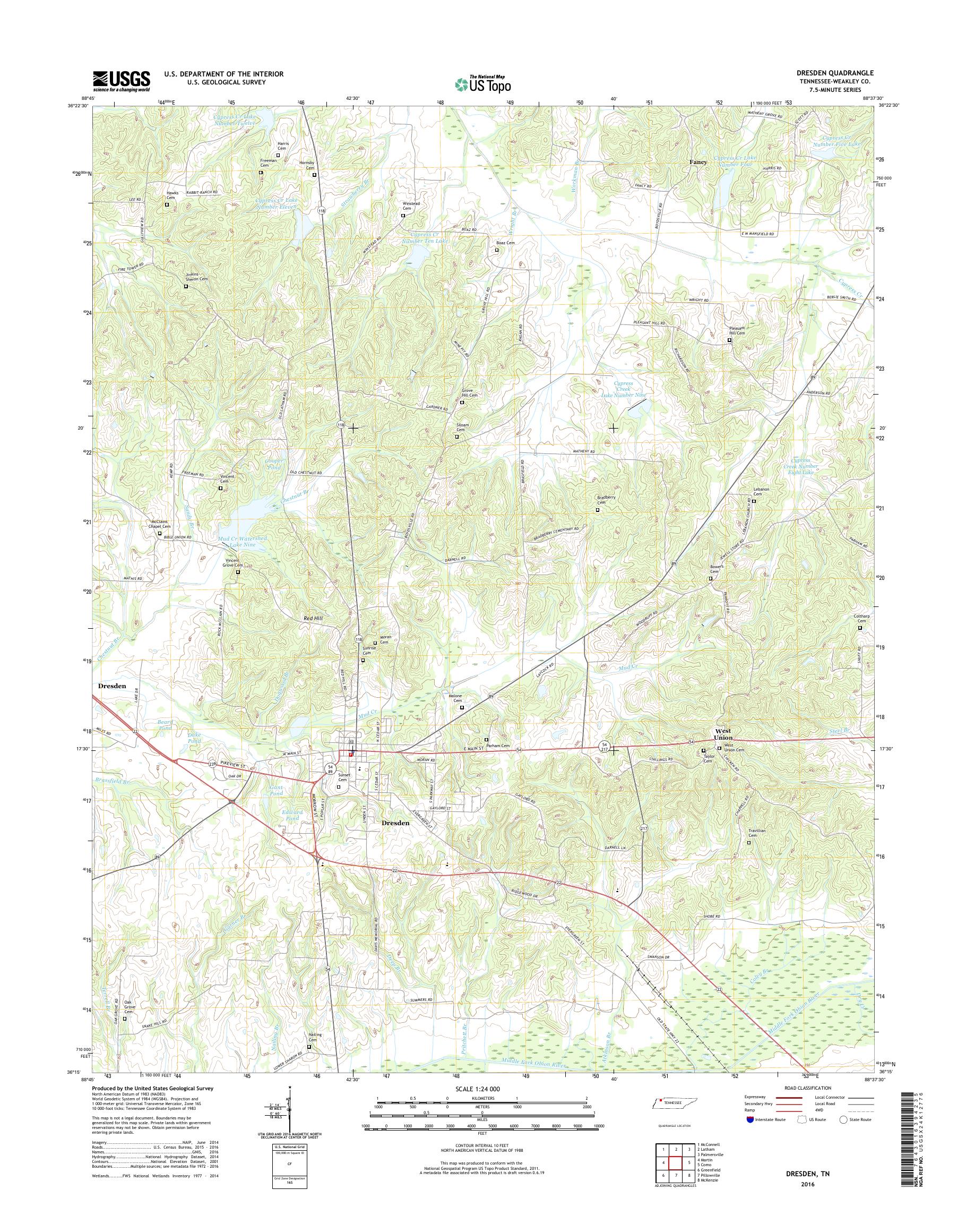 MyTopo Dresden, Tennessee USGS Quad Topo Map