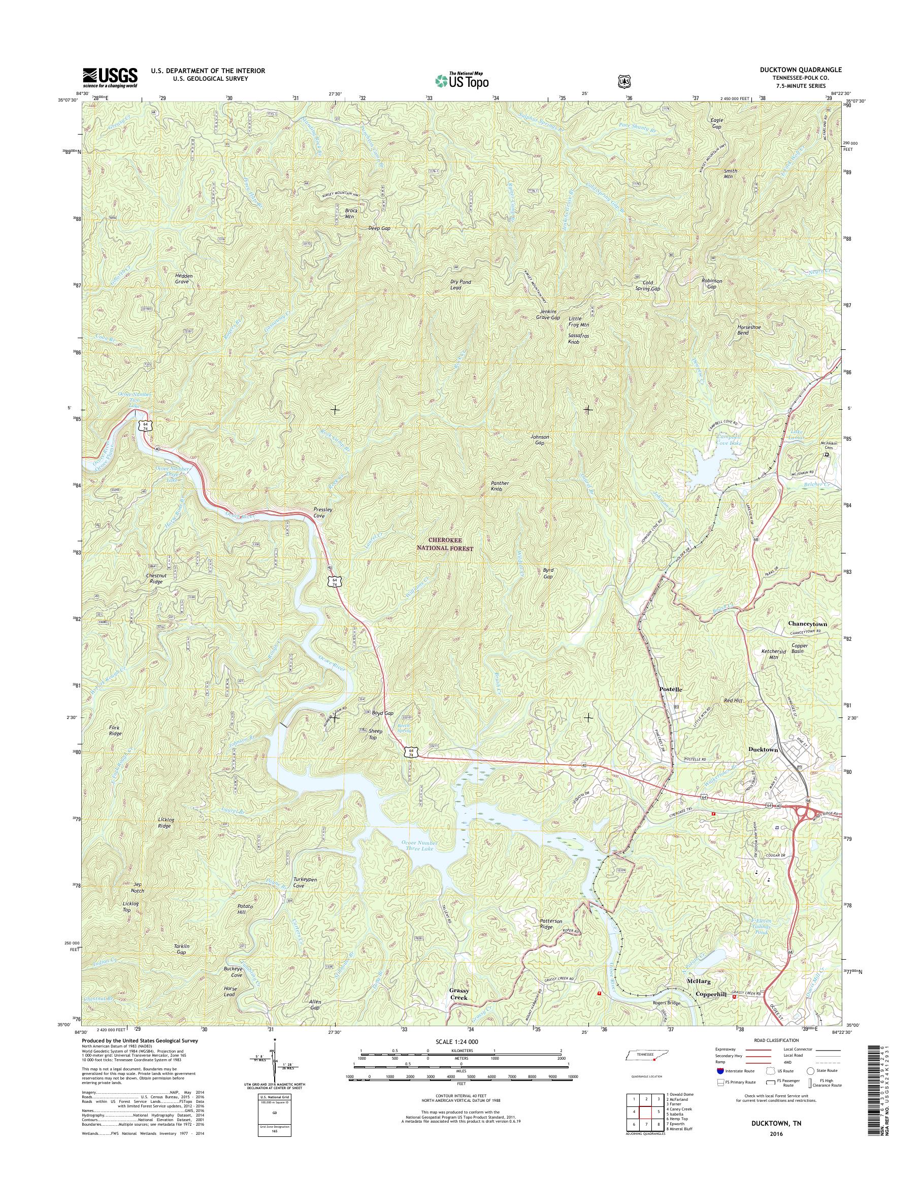 MyTopo Ducktown, Tennessee USGS Quad Topo Map