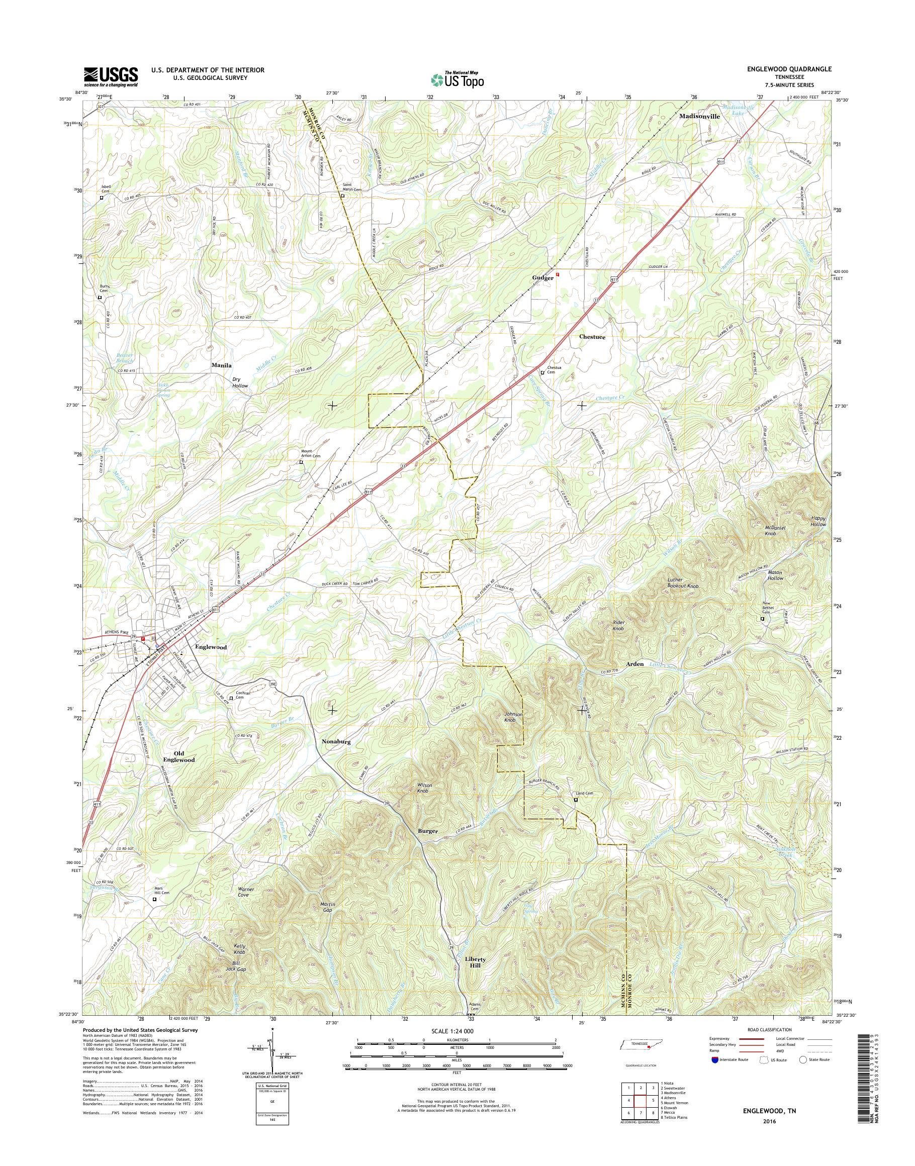 MyTopo Englewood, Tennessee USGS Quad Topo Map