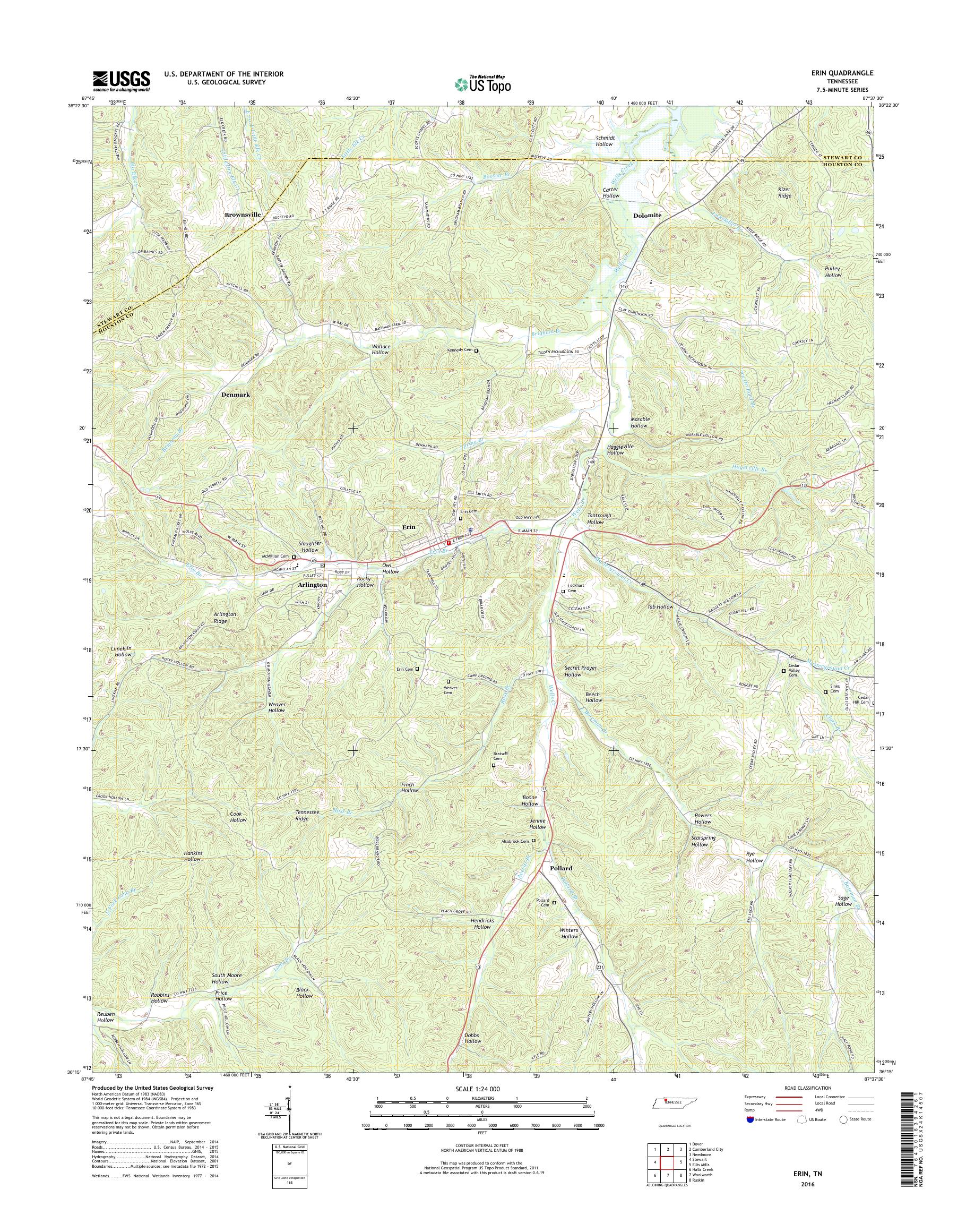 MyTopo Erin, Tennessee USGS Quad Topo Map