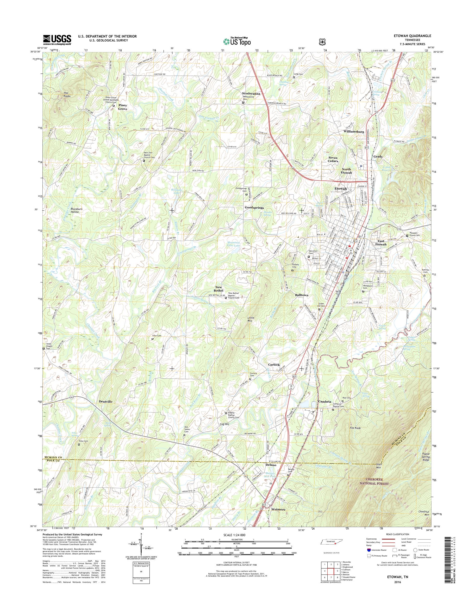 MyTopo Etowah, Tennessee USGS Quad Topo Map