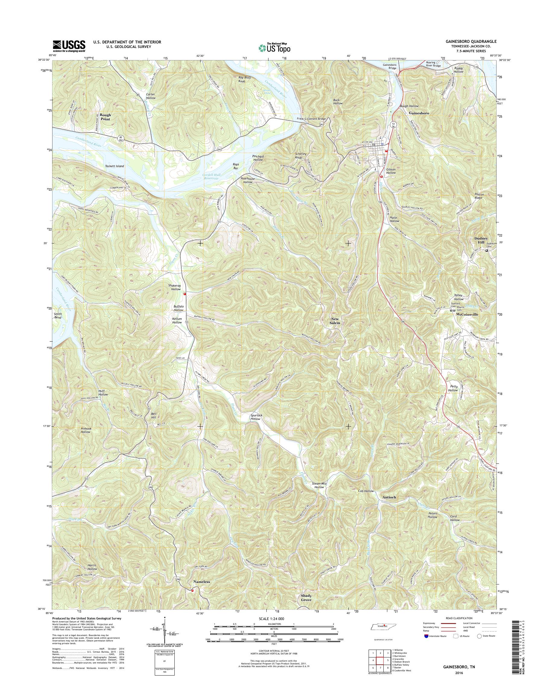 MyTopo Gainesboro, Tennessee USGS Quad Topo Map