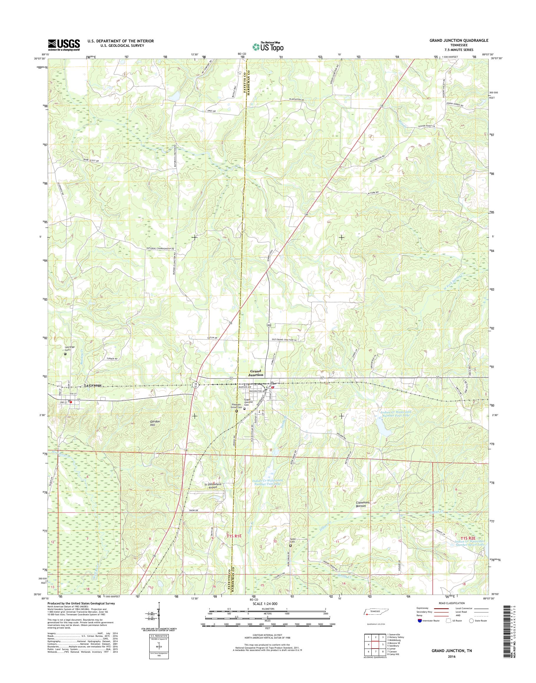 MyTopo Grand Junction, Tennessee USGS Quad Topo Map