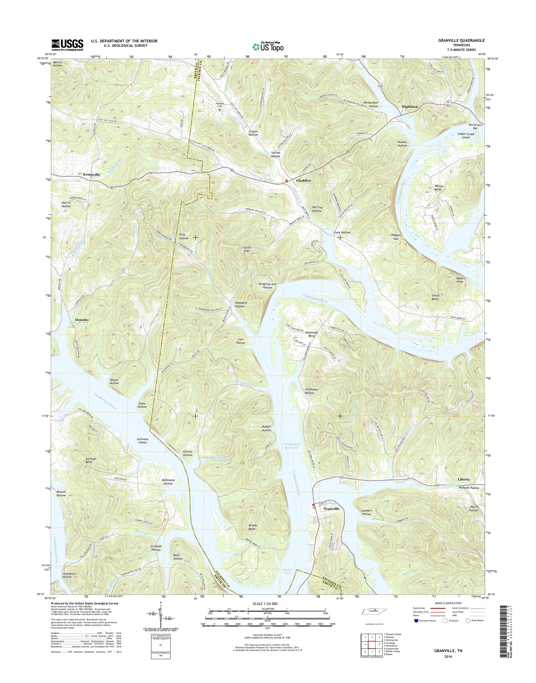 MyTopo Granville, Tennessee USGS Quad Topo Map