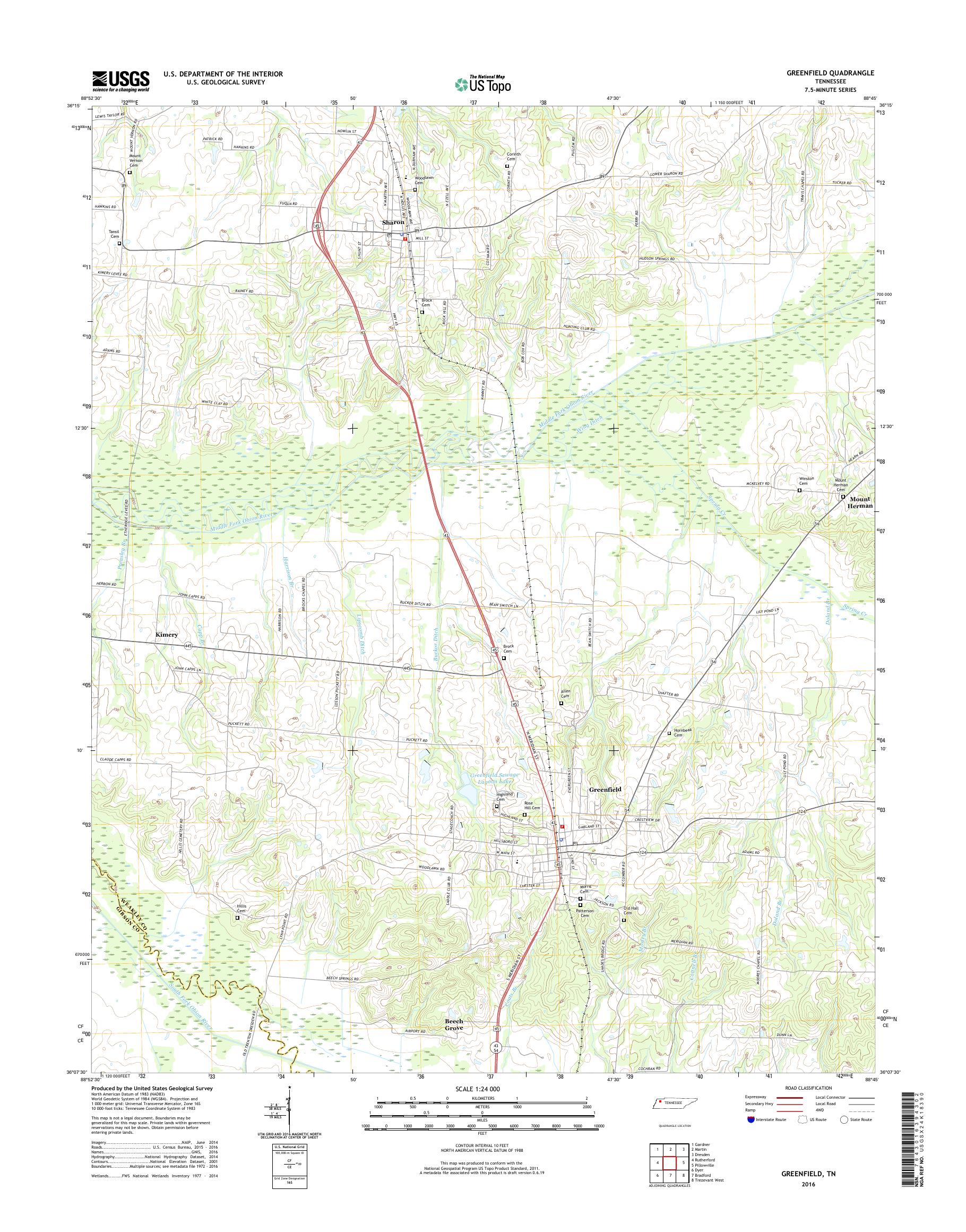 MyTopo Greenfield, Tennessee USGS Quad Topo Map
