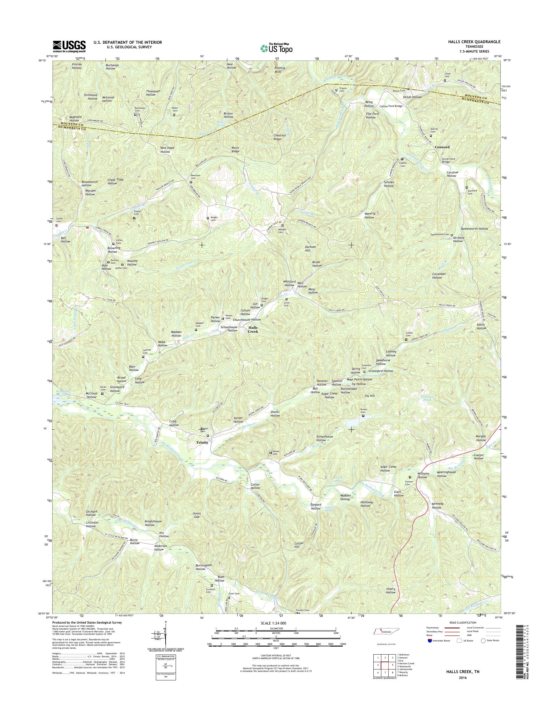 MyTopo Halls Creek, Tennessee USGS Quad Topo Map