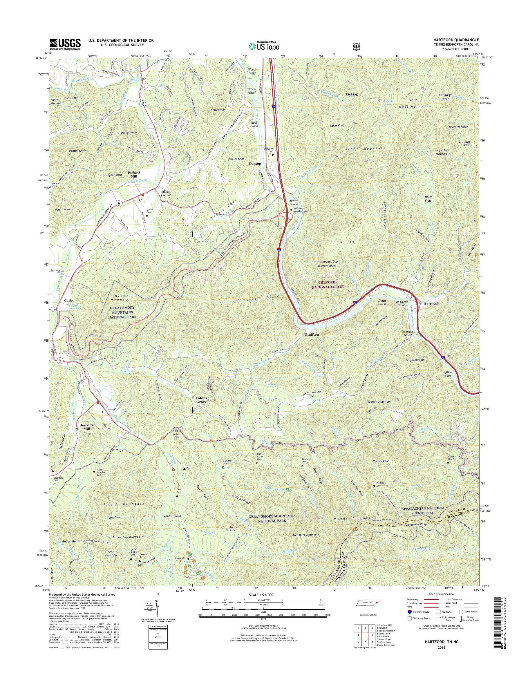 MyTopo Hartford, Tennessee USGS Quad Topo Map