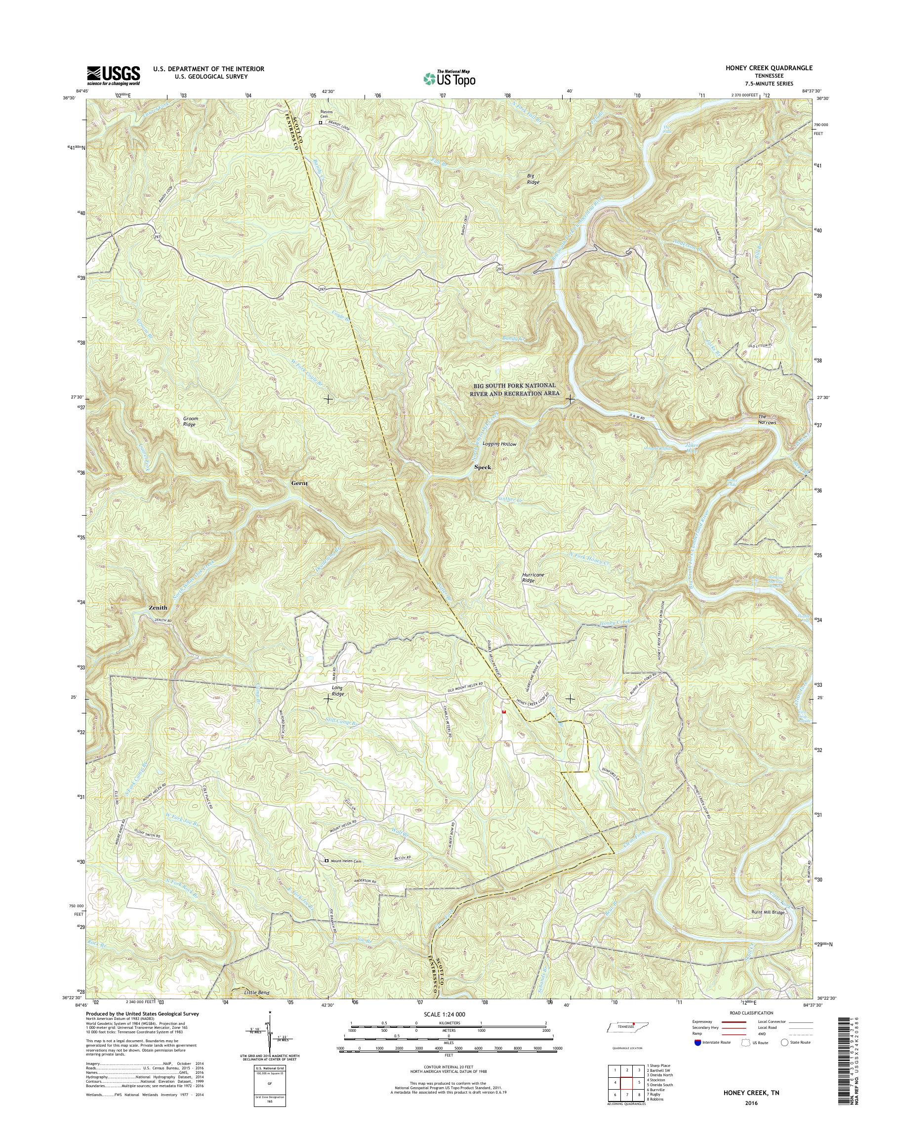 MyTopo Honey Creek, Tennessee USGS Quad Topo Map